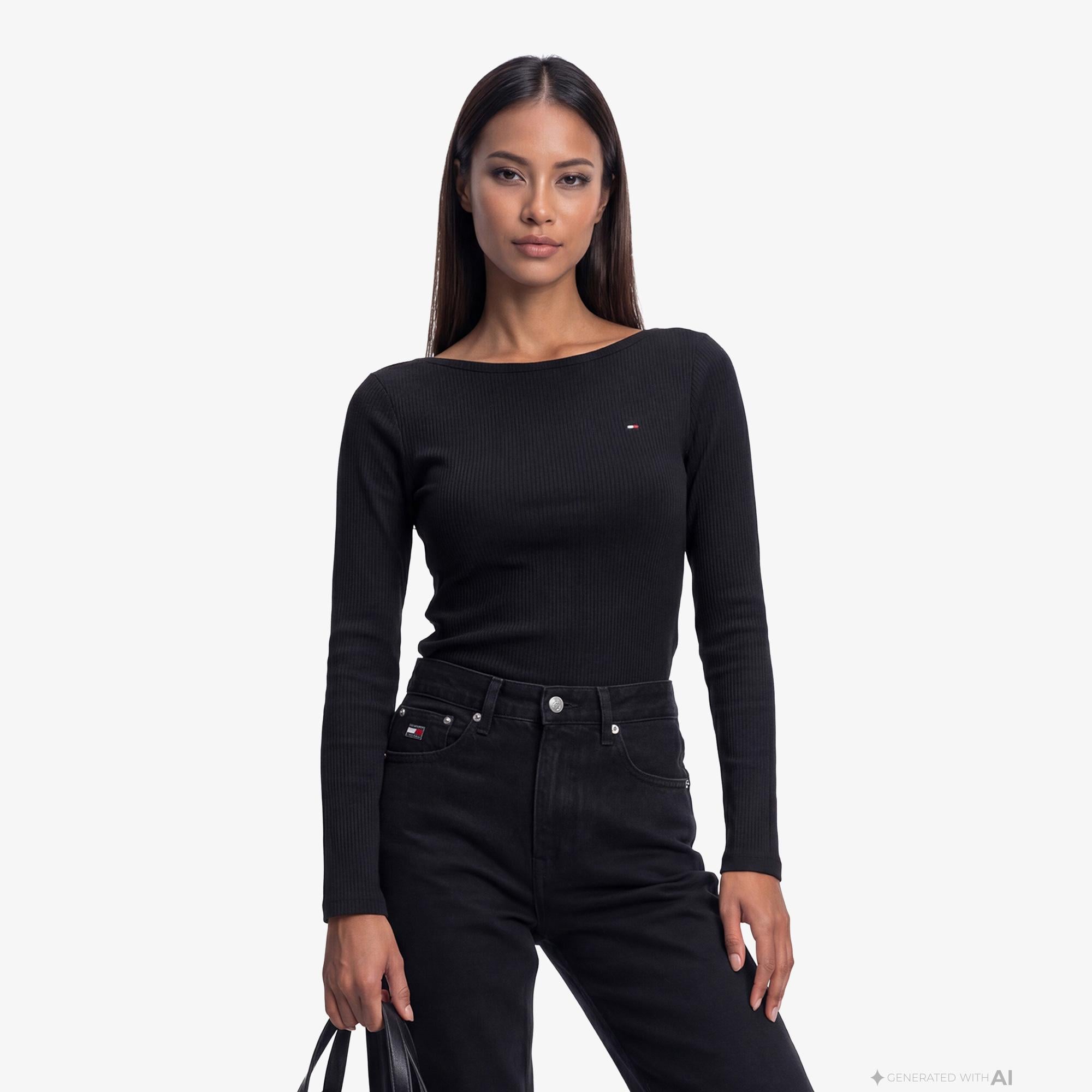 Tommy Hilfiger Kadın Siyah Uzun Kollu T-Shirt