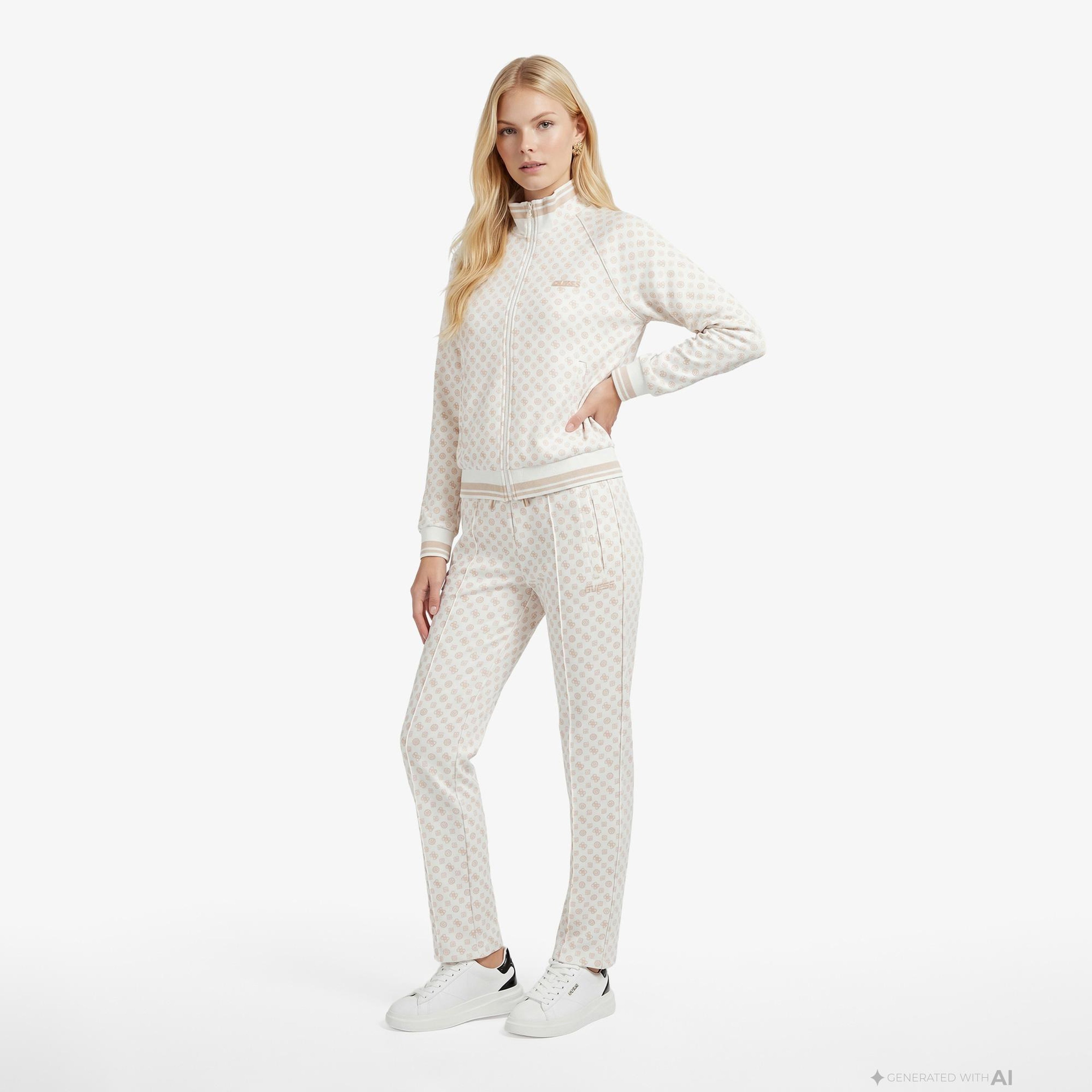 Guess Aggie Aktif Scuba Kadın Krem Sweatshirt