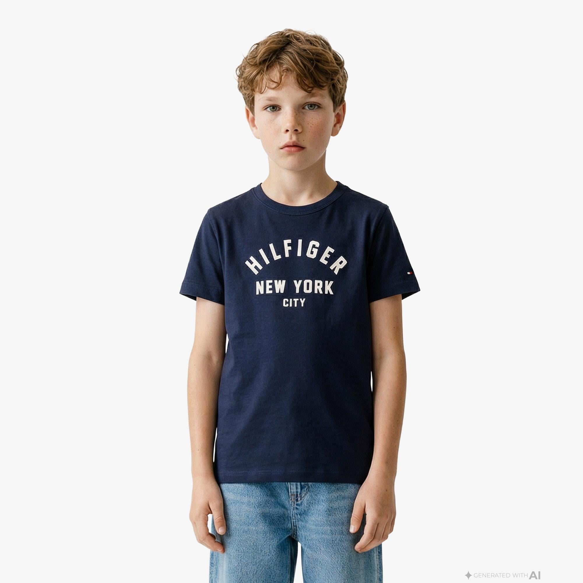 Tommy Hilfiger Curved Graphic Çocuk Lacivert T-Shirt