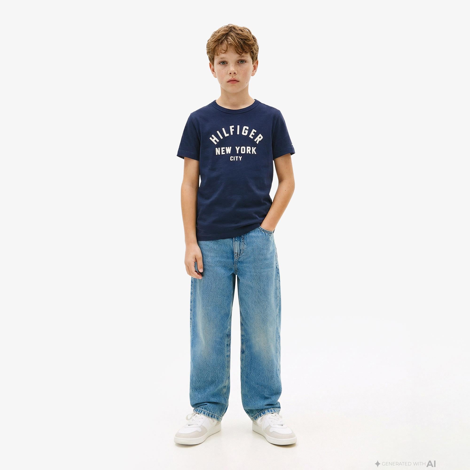 Tommy Hilfiger Curved Graphic Çocuk Lacivert T-Shirt
