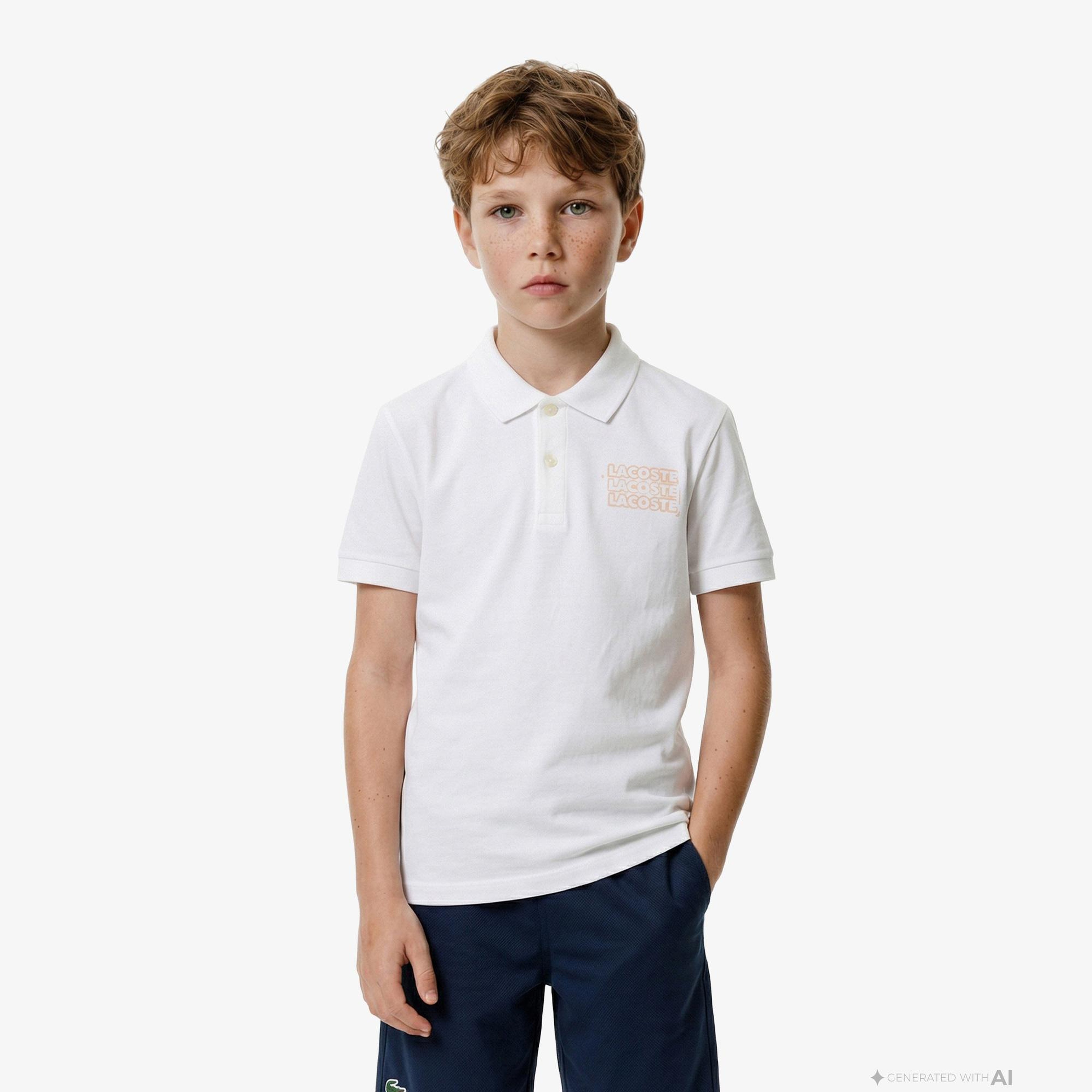 Lacoste Çocuk Baskılı Beyaz Polo