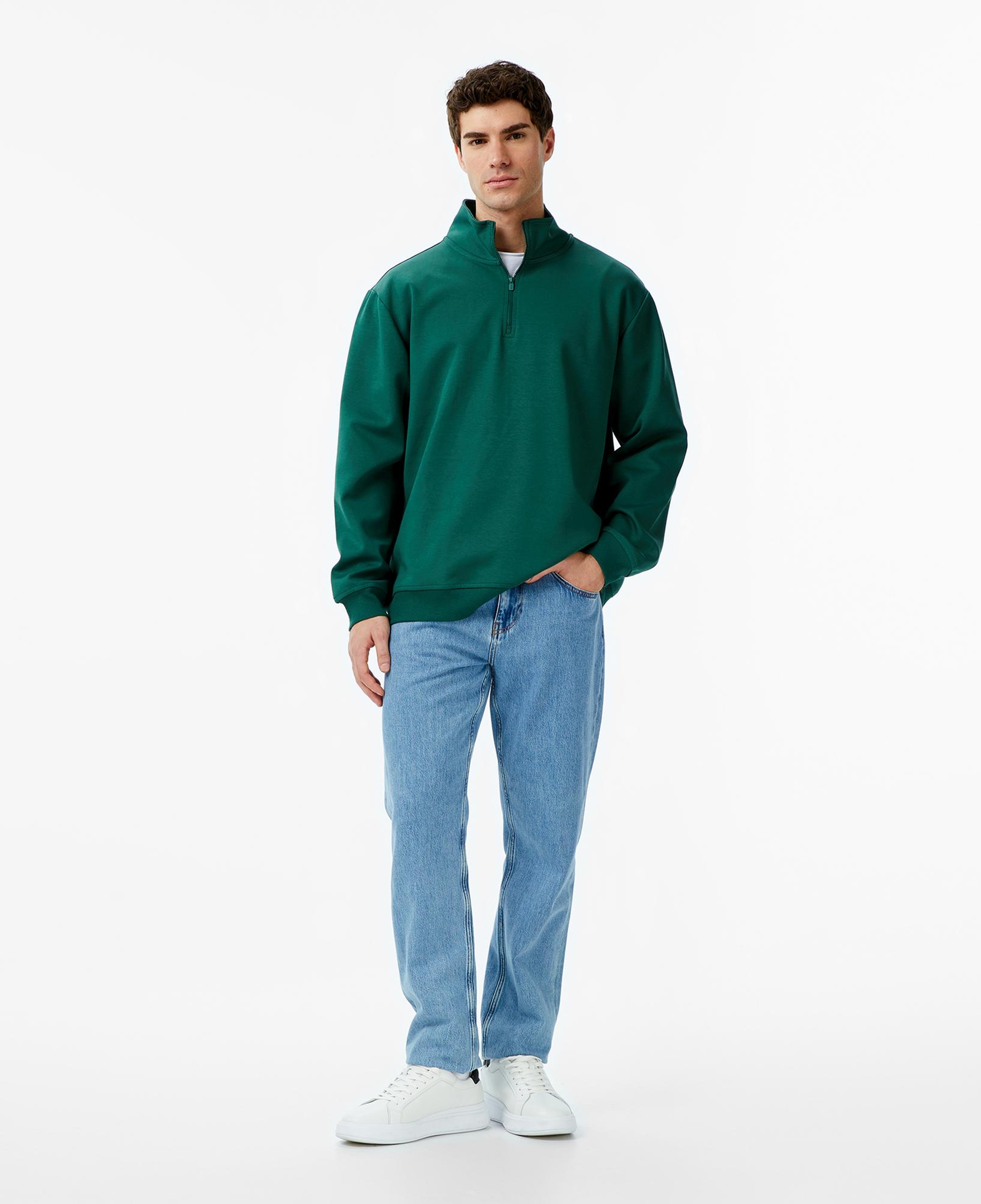UNITED4 Erkek Yeşil Half Zip Sweatshirt