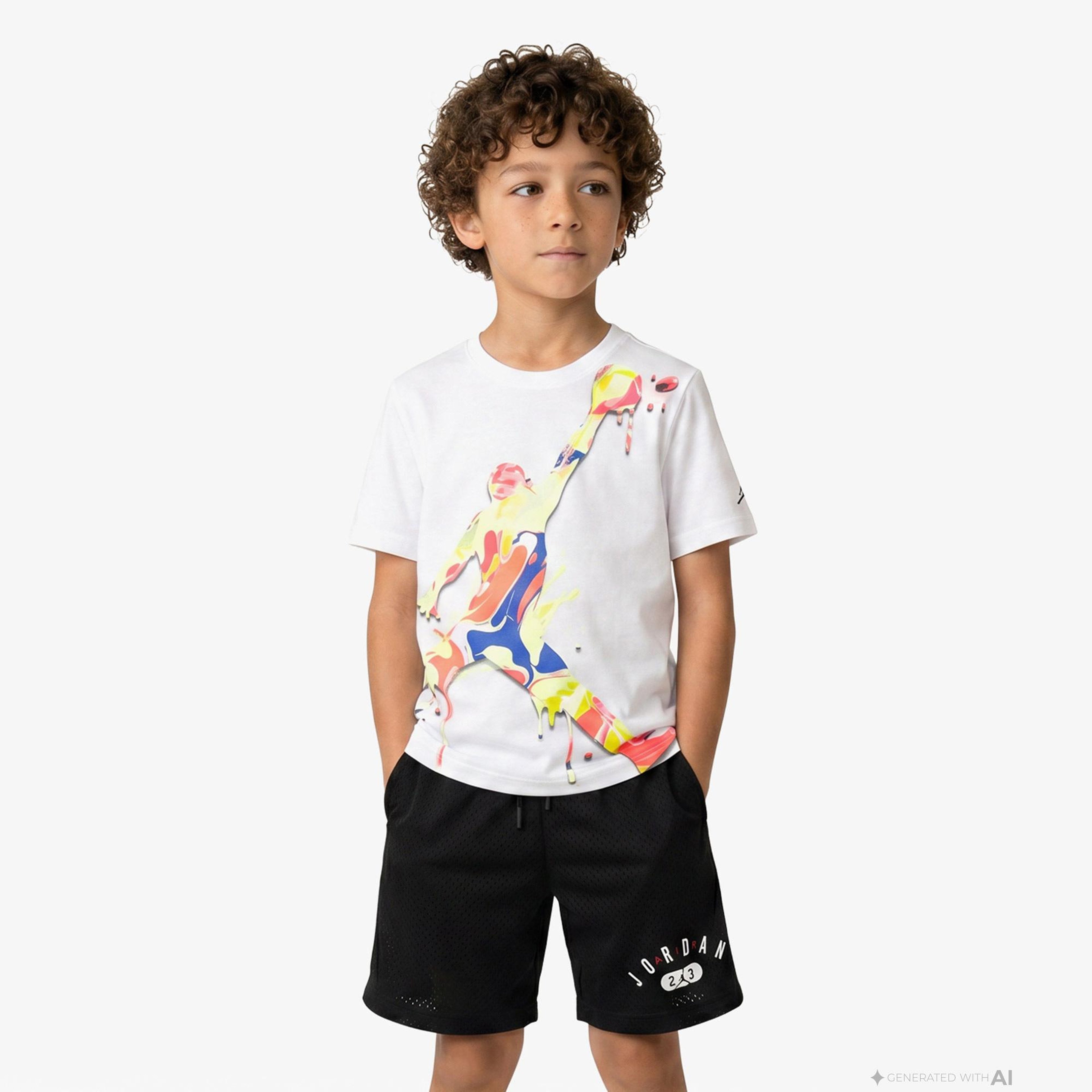 Jordan Super Splash Paint Spill Jumpman Erkek Çocuk Beyaz T-Shirt
