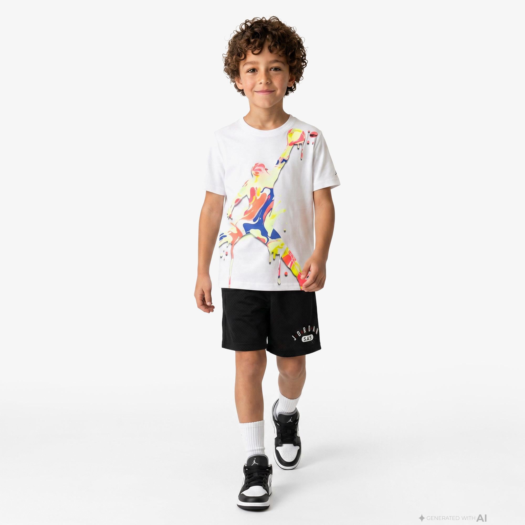 Jordan Super Splash Paint Spill Jumpman Erkek Çocuk Beyaz T-Shirt