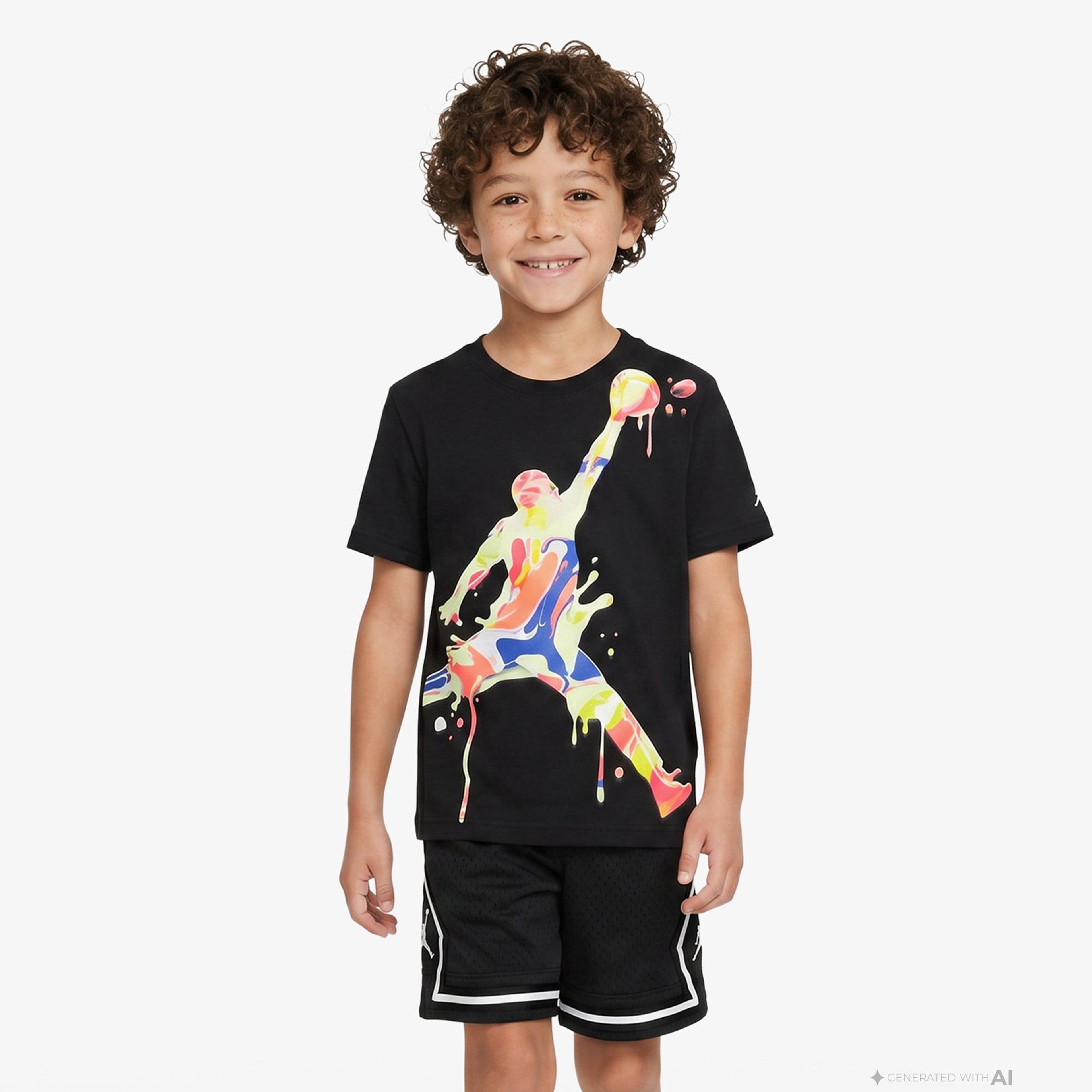 Jordan Super Splash Paint Spill Jumpman Erkek Çocuk Siyah T-Shirt