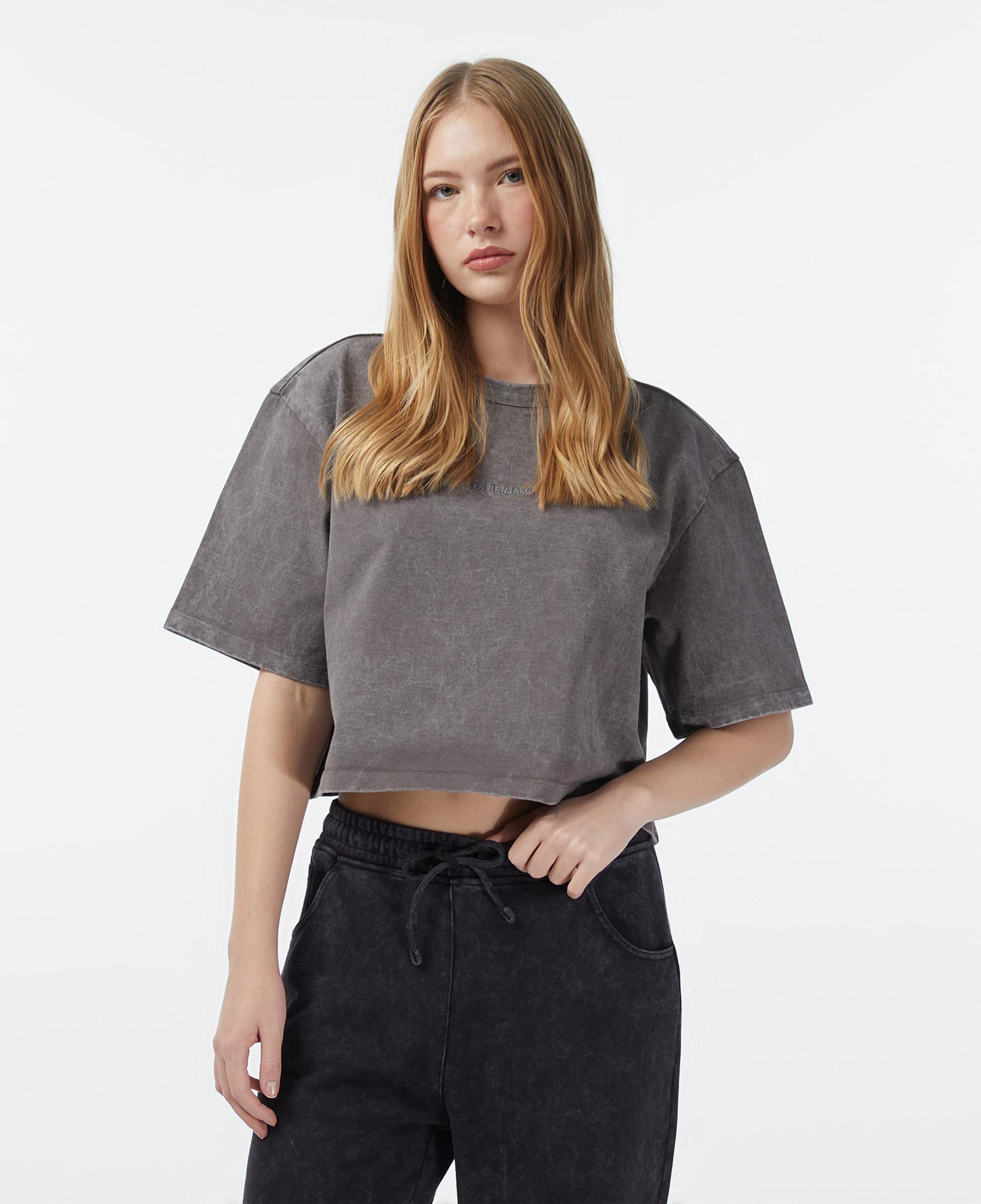 Les Benjamins Crop Oversize Fit Kadın Gri T-Shirt