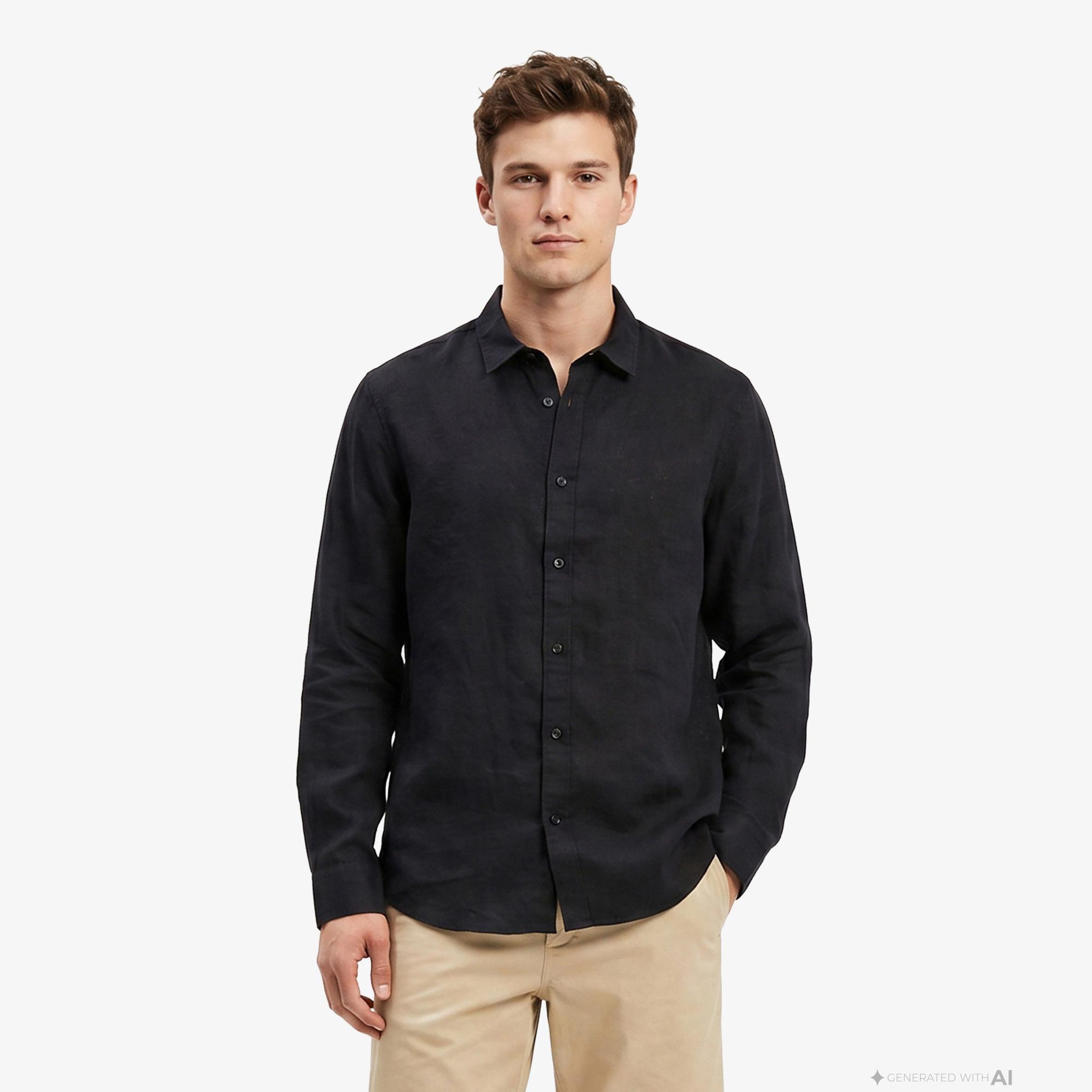 Armani Exchange Erkek Lacivert Keten Gömlek