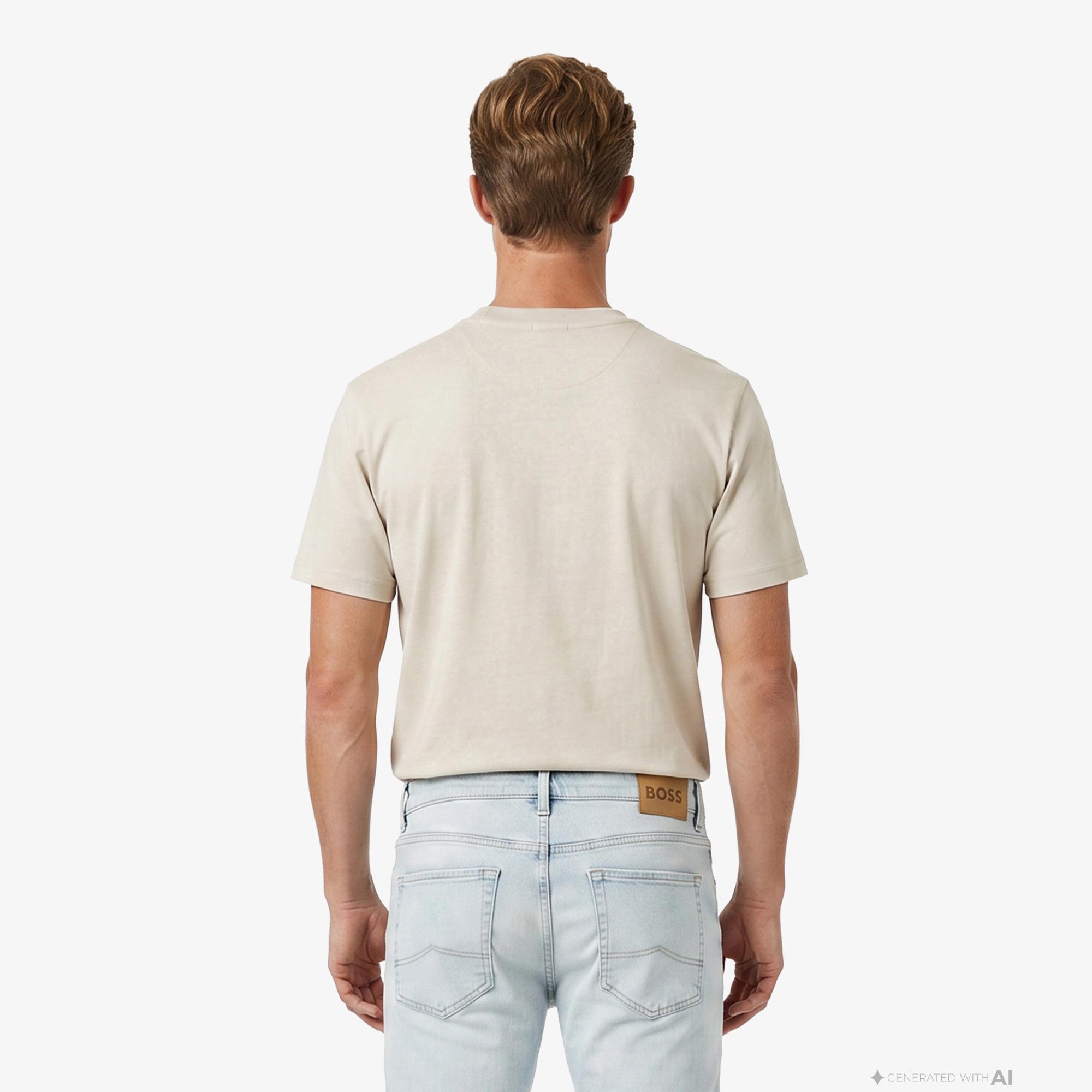 Boss Globe Logo Pattern Erkek Bej T-Shirt