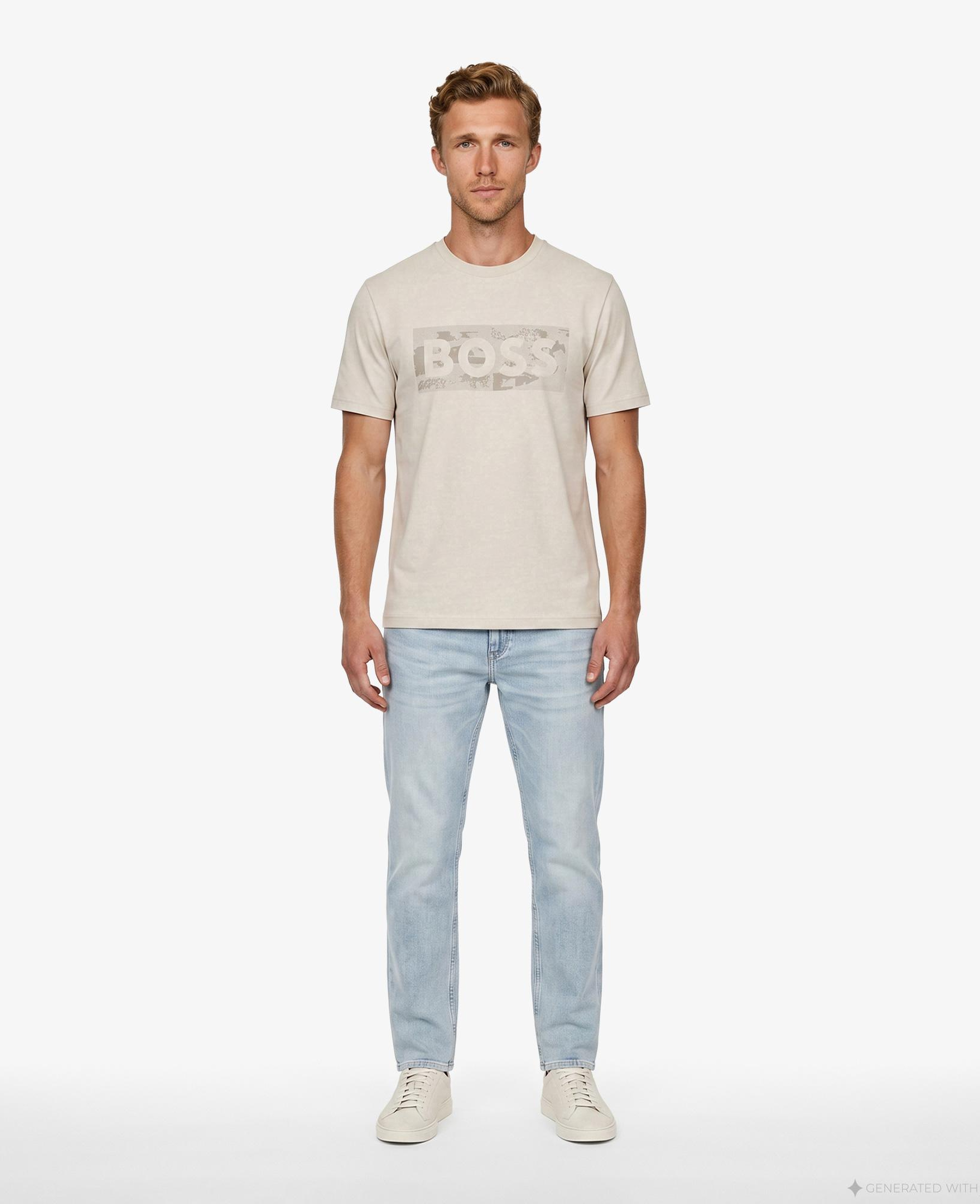 Boss Globe Logo Pattern Erkek Bej T-Shirt