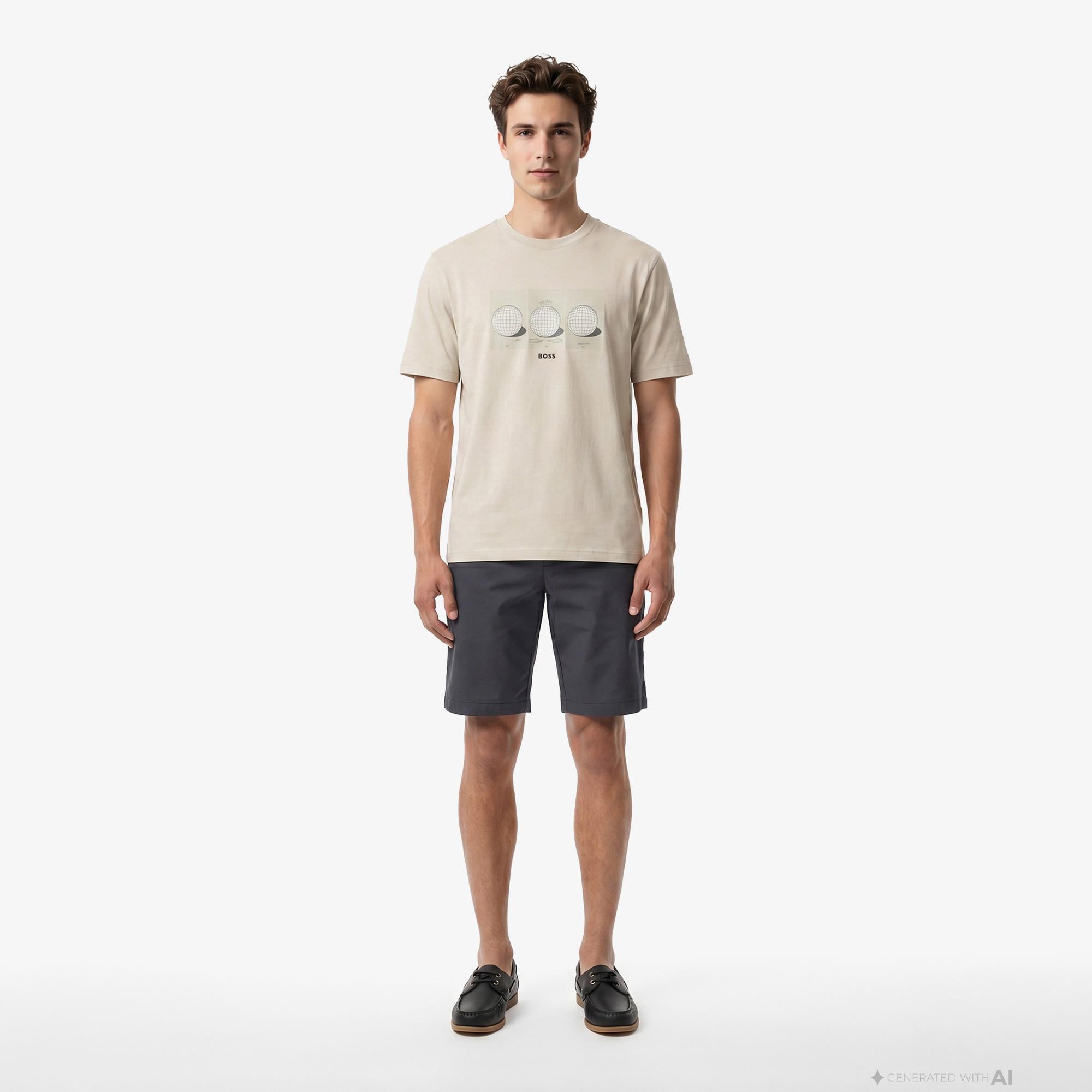 Boss Terrace Photo Erkek Bej T-Shirt