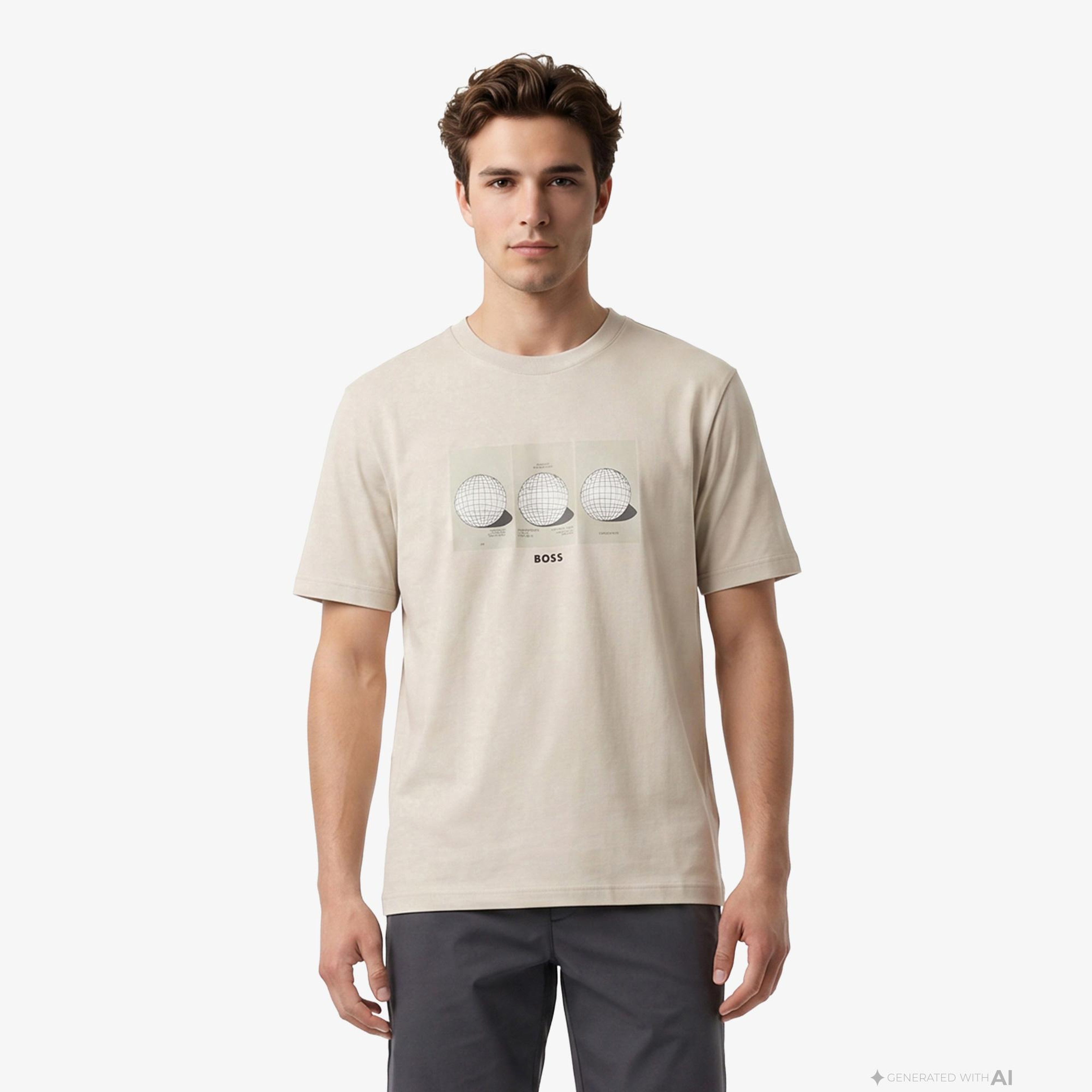 Boss Terrace Photo Erkek Bej T-Shirt