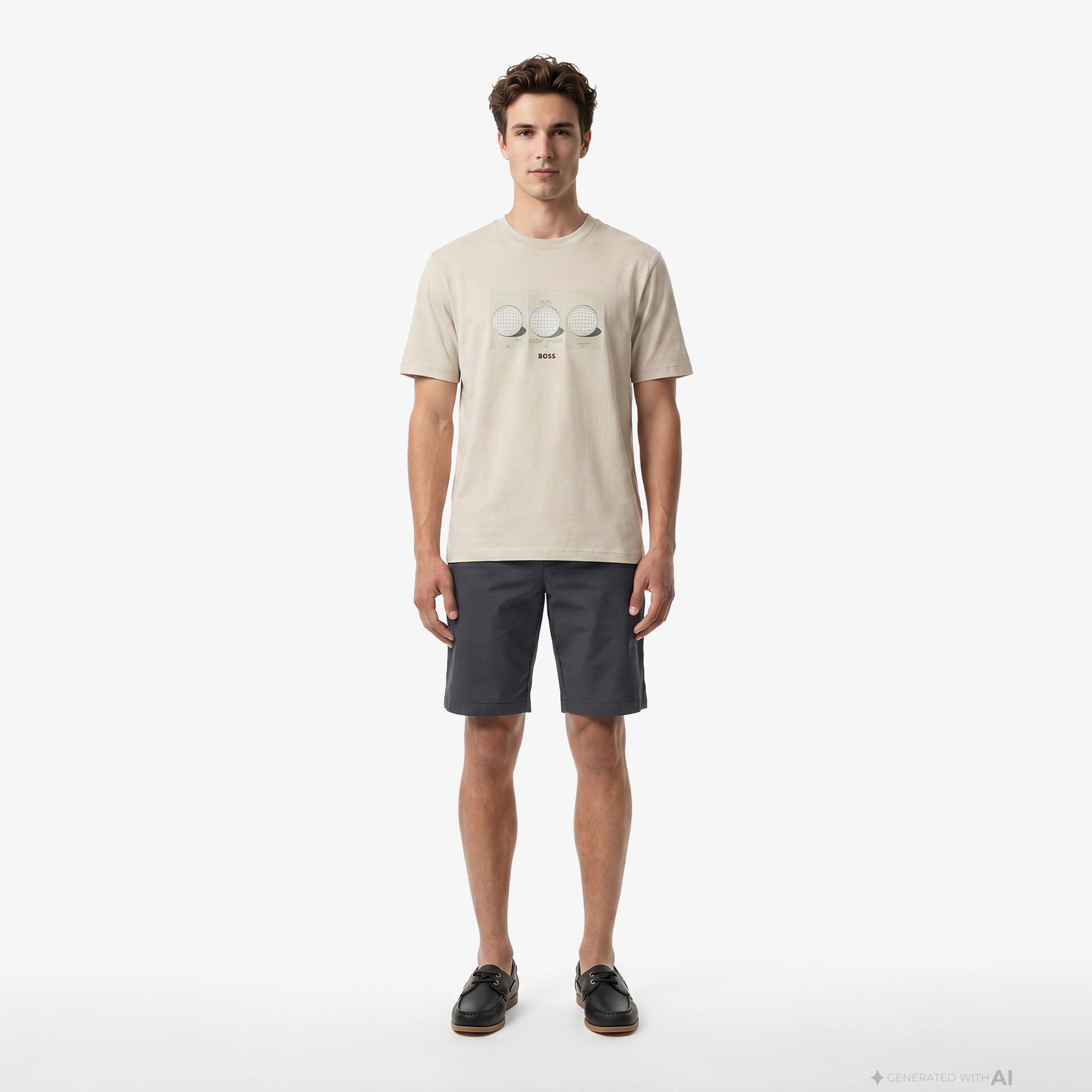 Boss Terrace Photo Erkek Bej T-Shirt