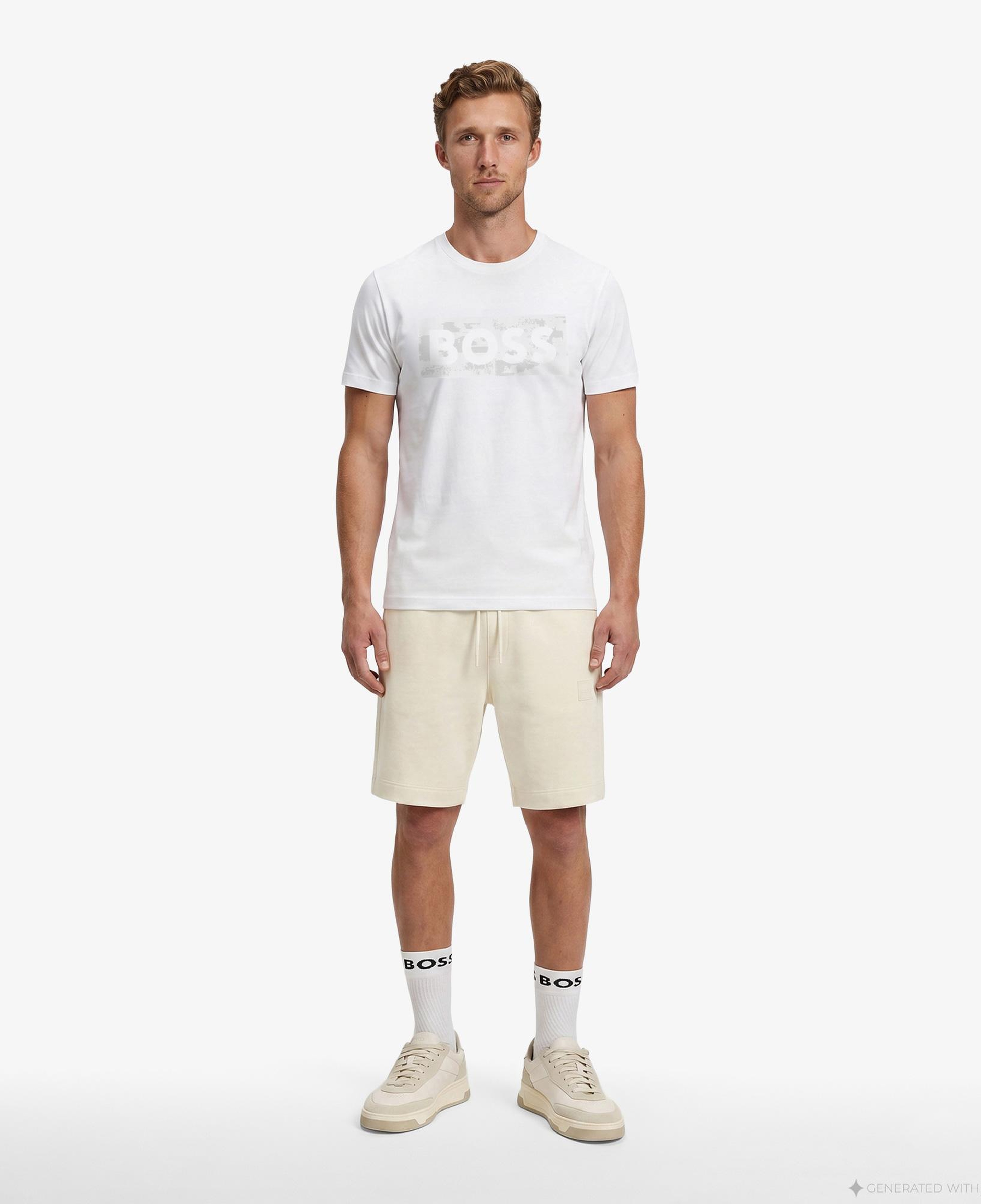 Boss Globe Logo Pattern Erkek Beyaz T-Shirt