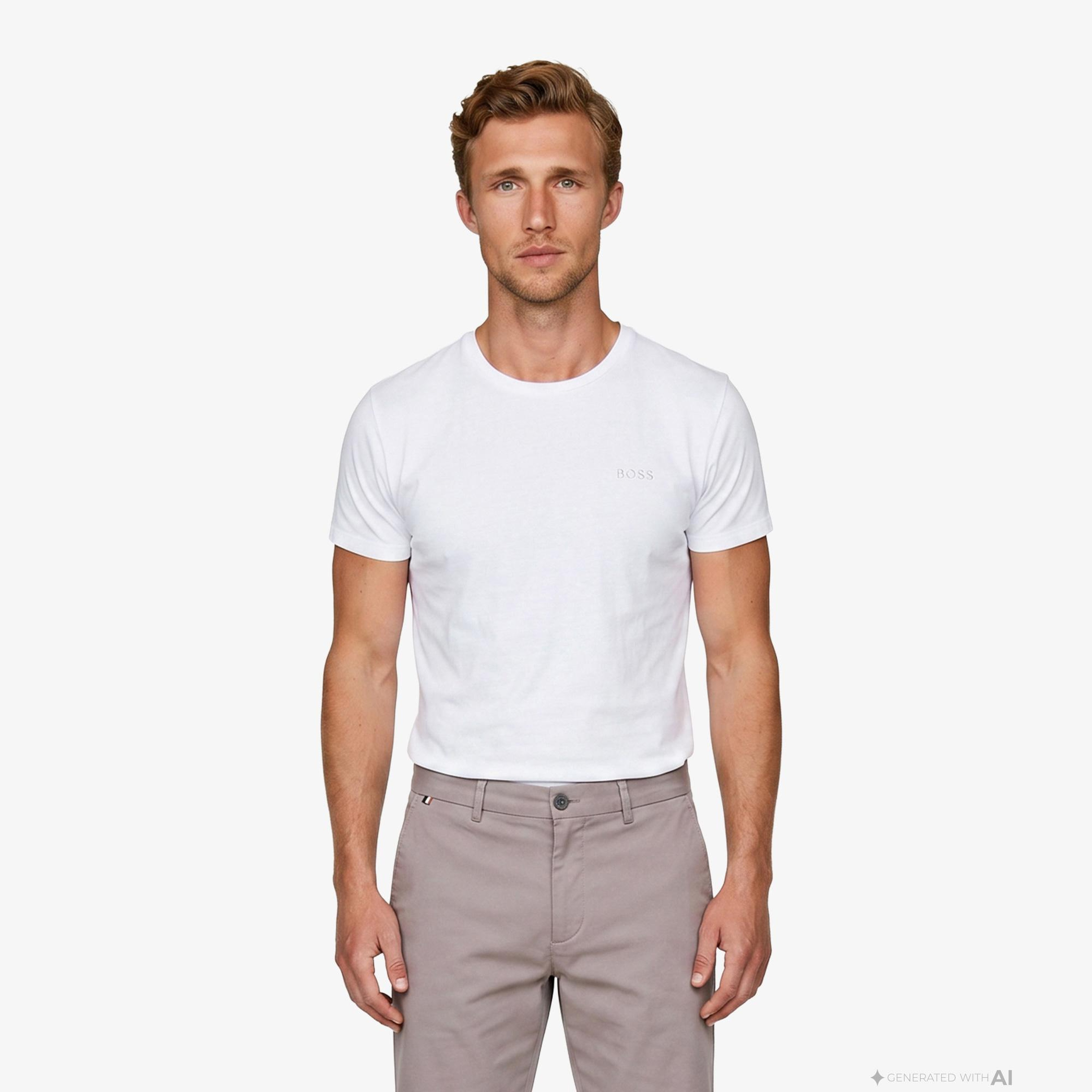 Boss Interlock Erkek Beyaz T-Shirt