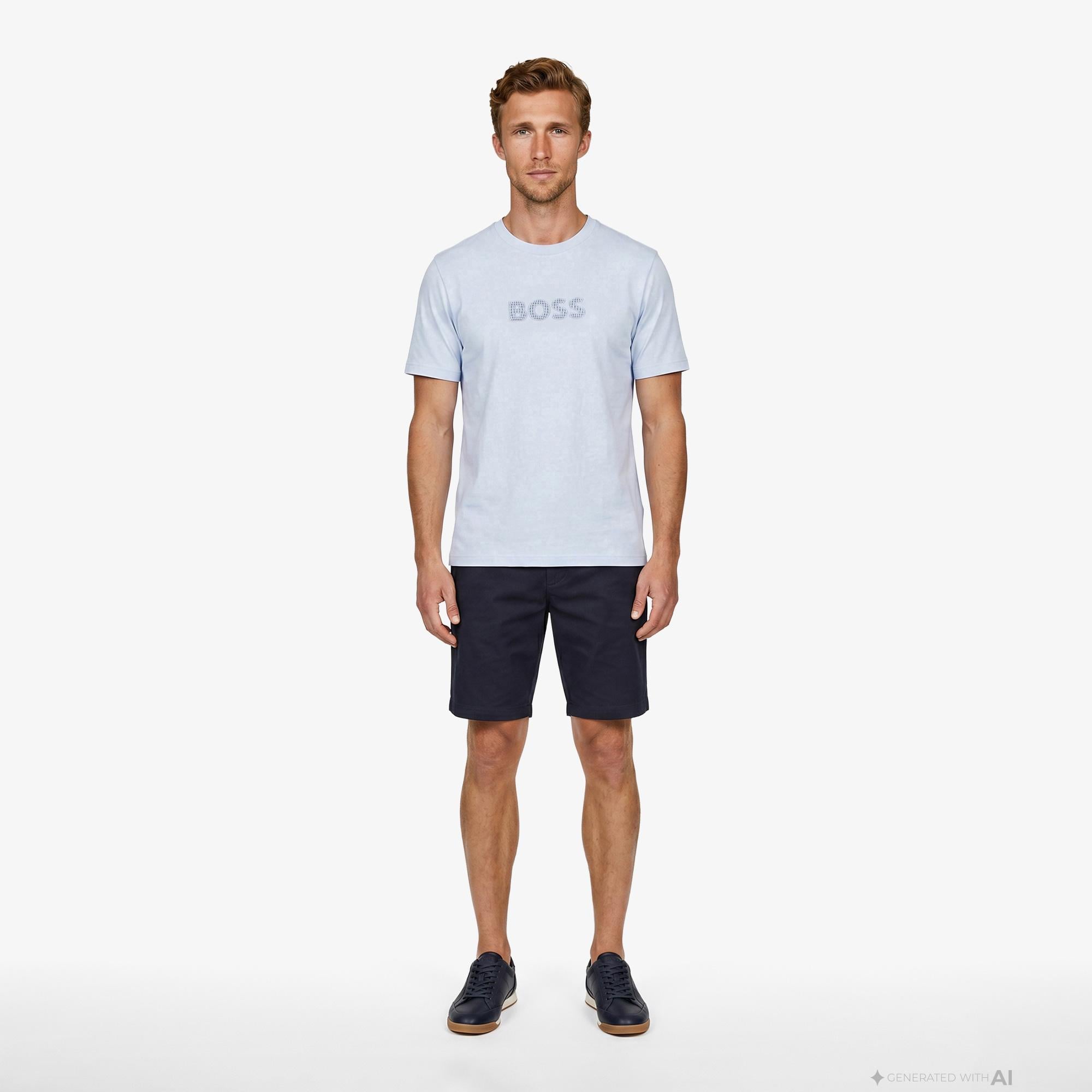 Boss Terrace Logo Erkek Mavi T-Shirt