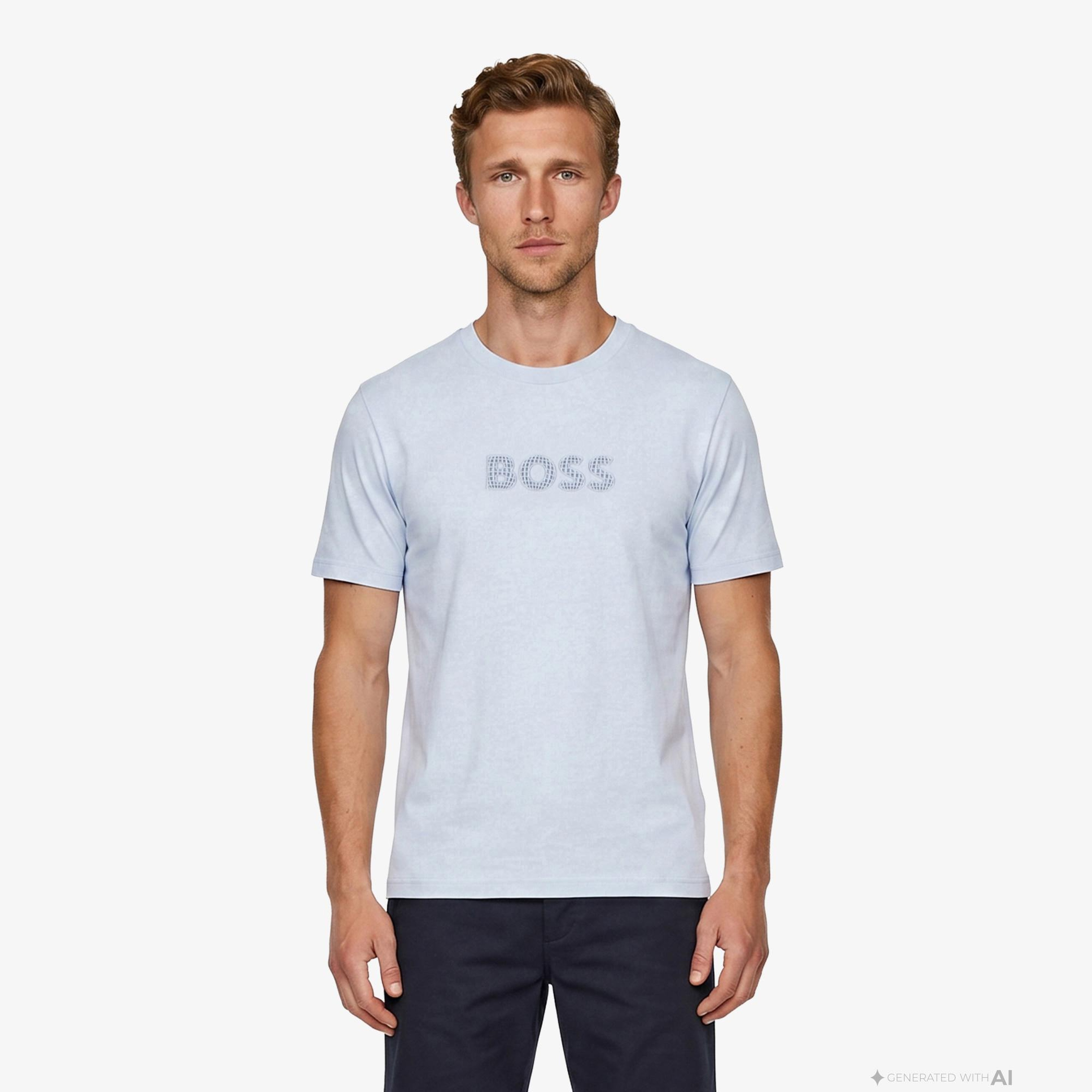Boss Terrace Logo Erkek Mavi T-Shirt
