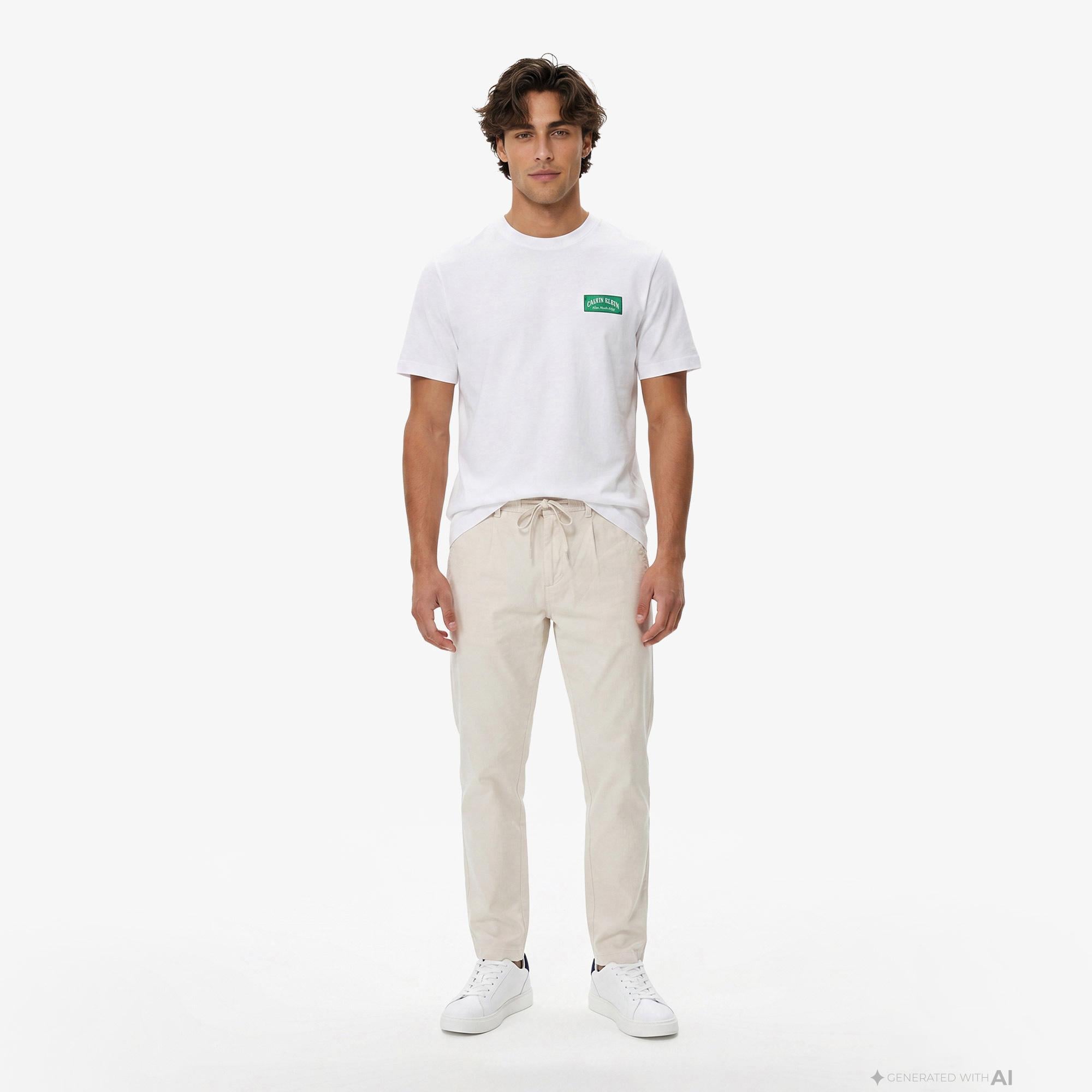 Calvin Klein Erkek Bej Keten Pantolon