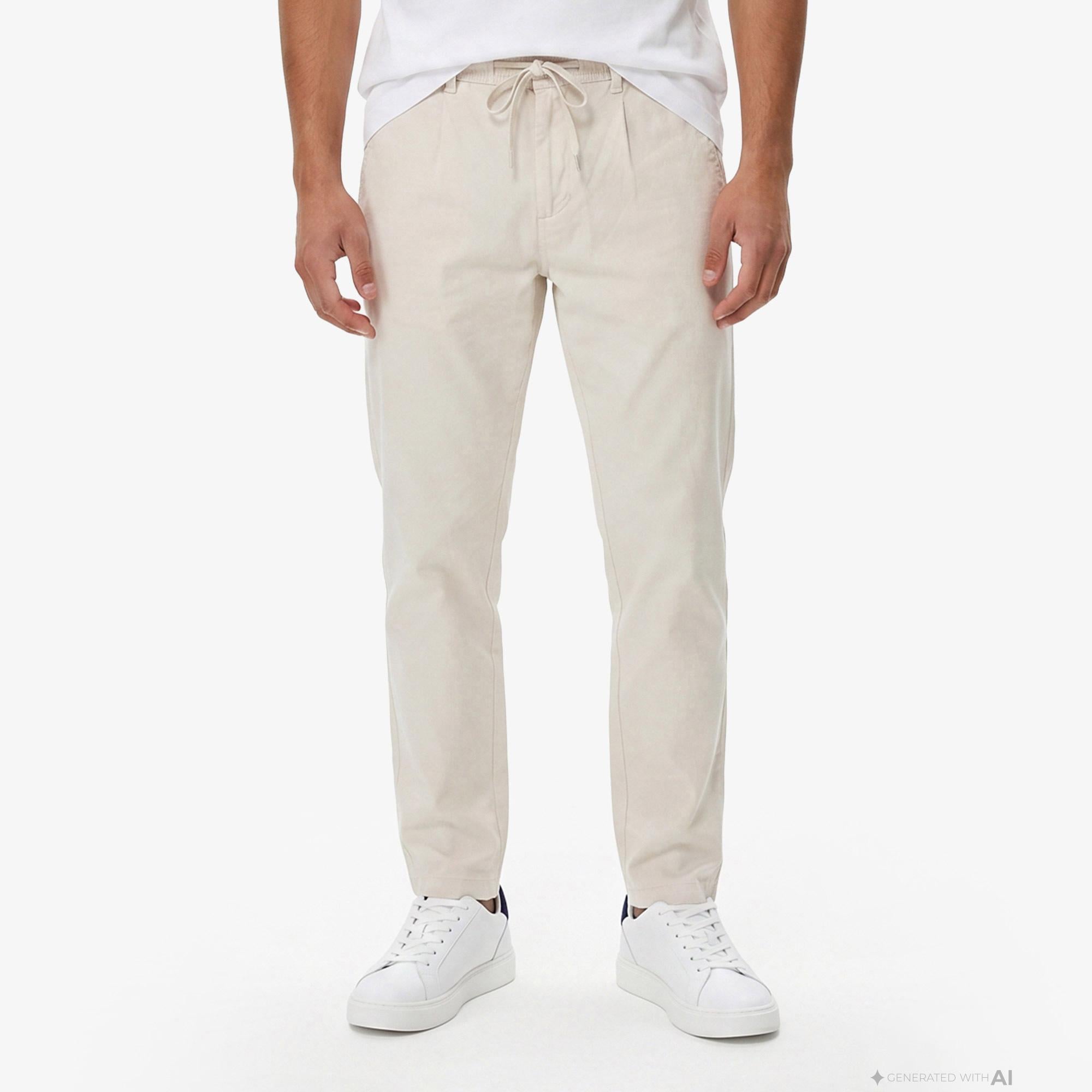 Calvin Klein Erkek Bej Keten Pantolon