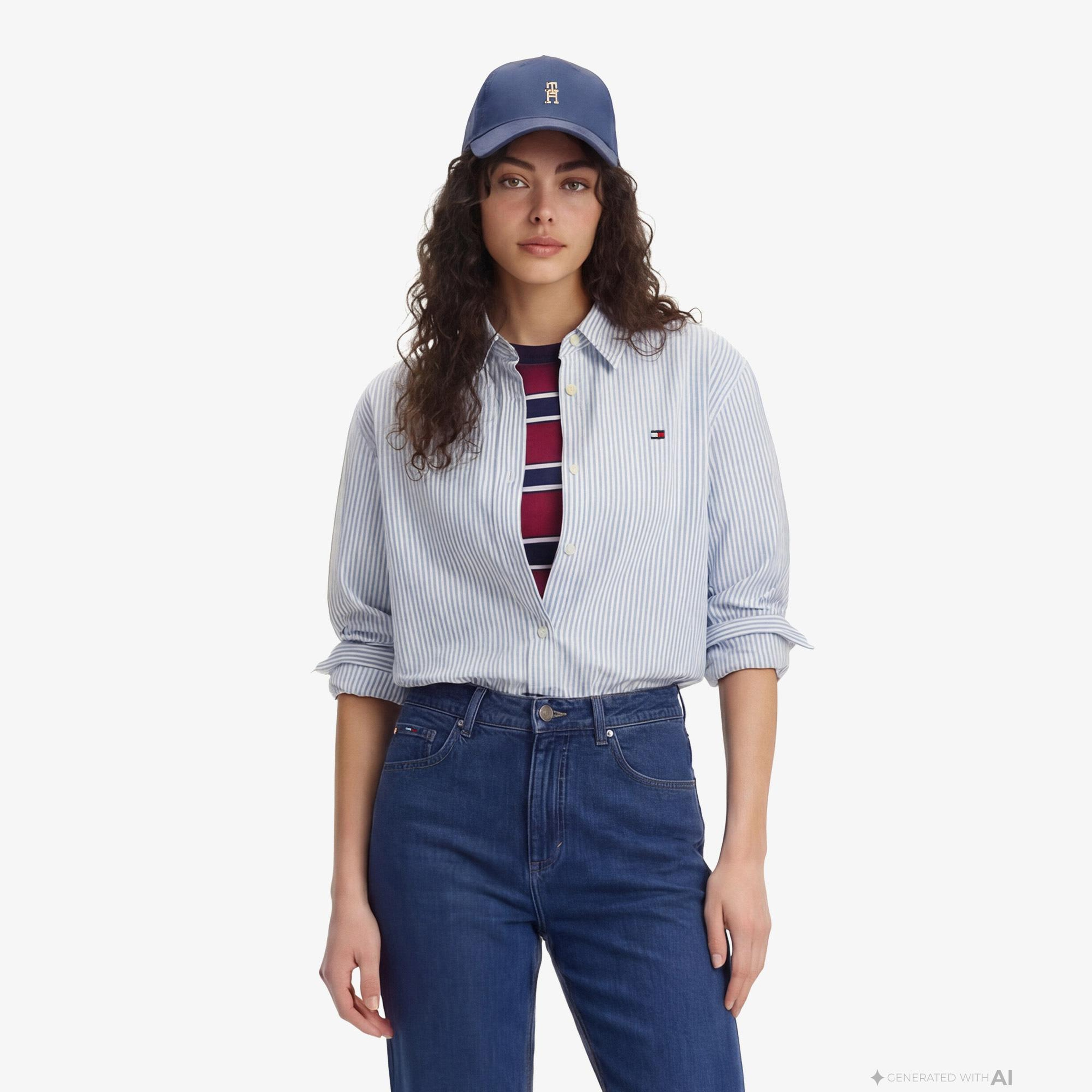 Tommy Hilfiger Essentials Poplin Kadın Mavi Gömlek