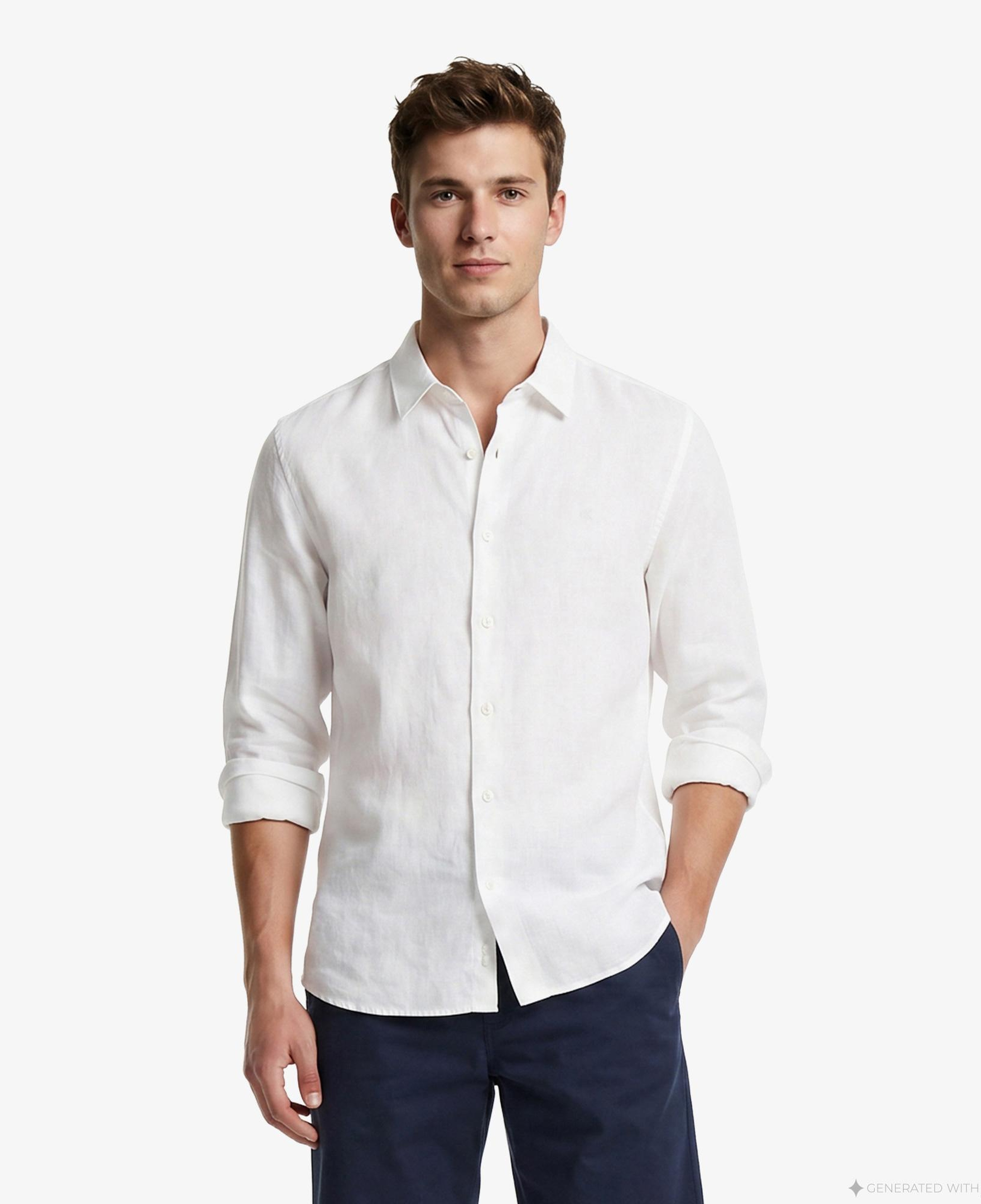 Calvin Klein Solid Classic Erkek Beyaz Keten Gömlek