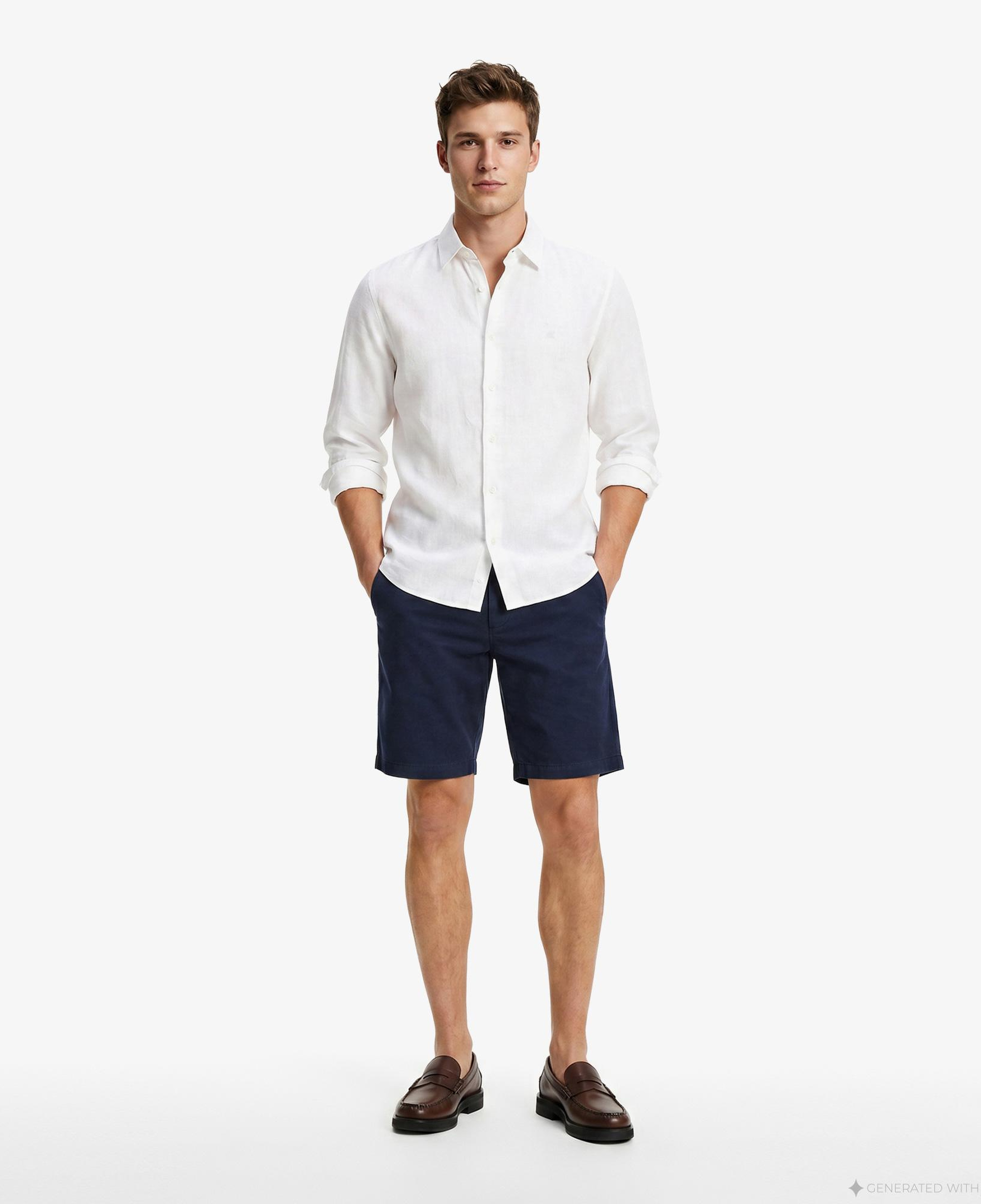 Calvin Klein Solid Classic Erkek Beyaz Keten Gömlek