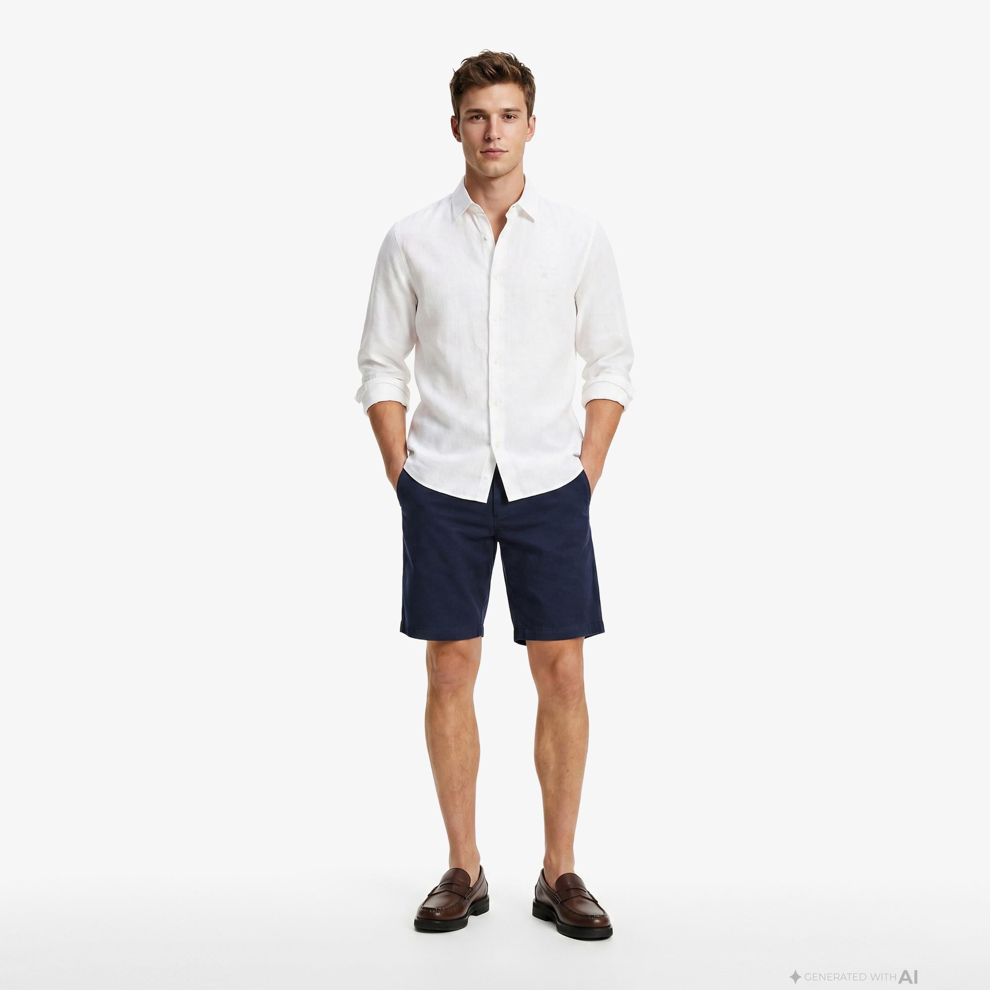 Calvin Klein Solid Classic Erkek Beyaz Keten Gömlek