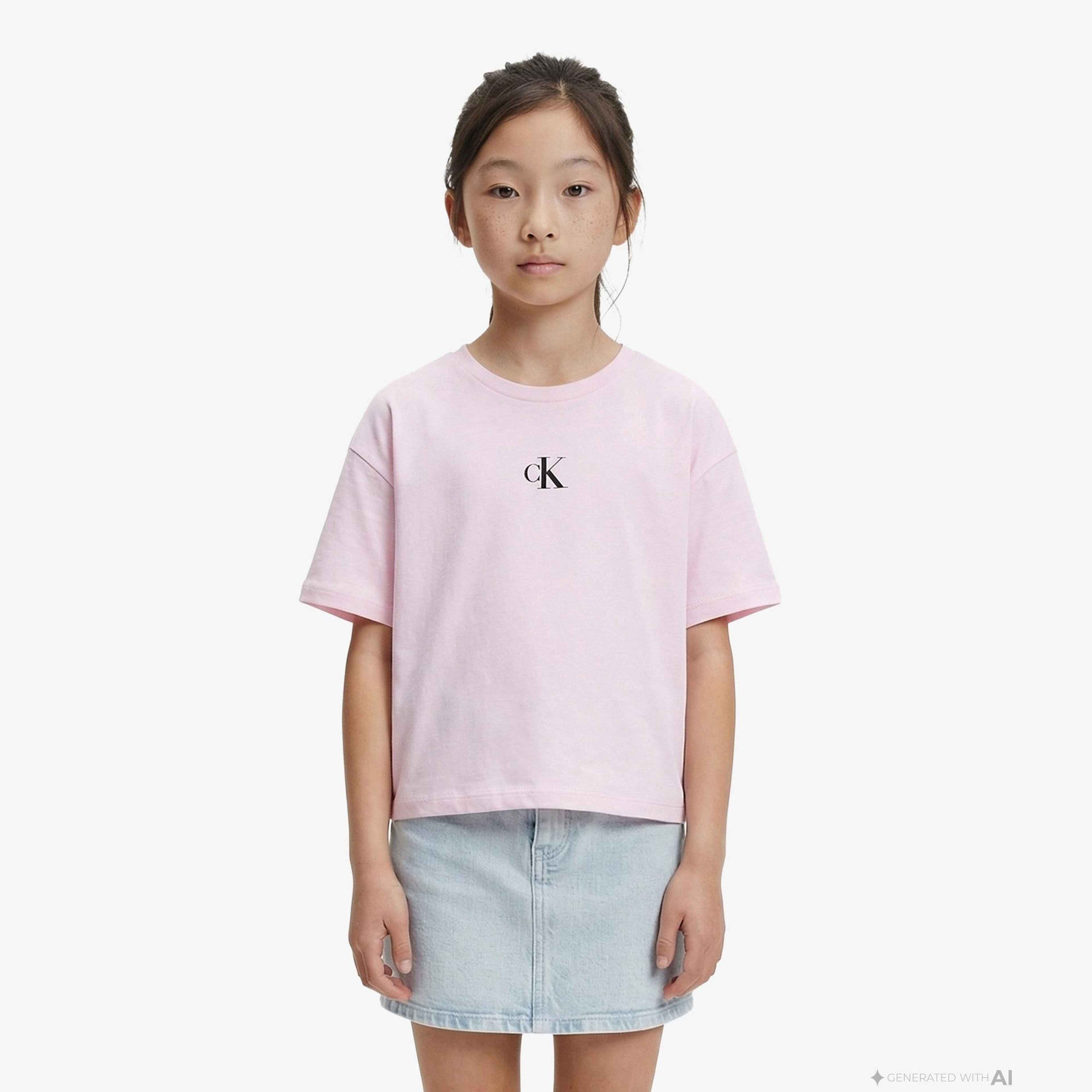 Calvin Klein Logo Boxy Çocuk Pembe T-Shirt