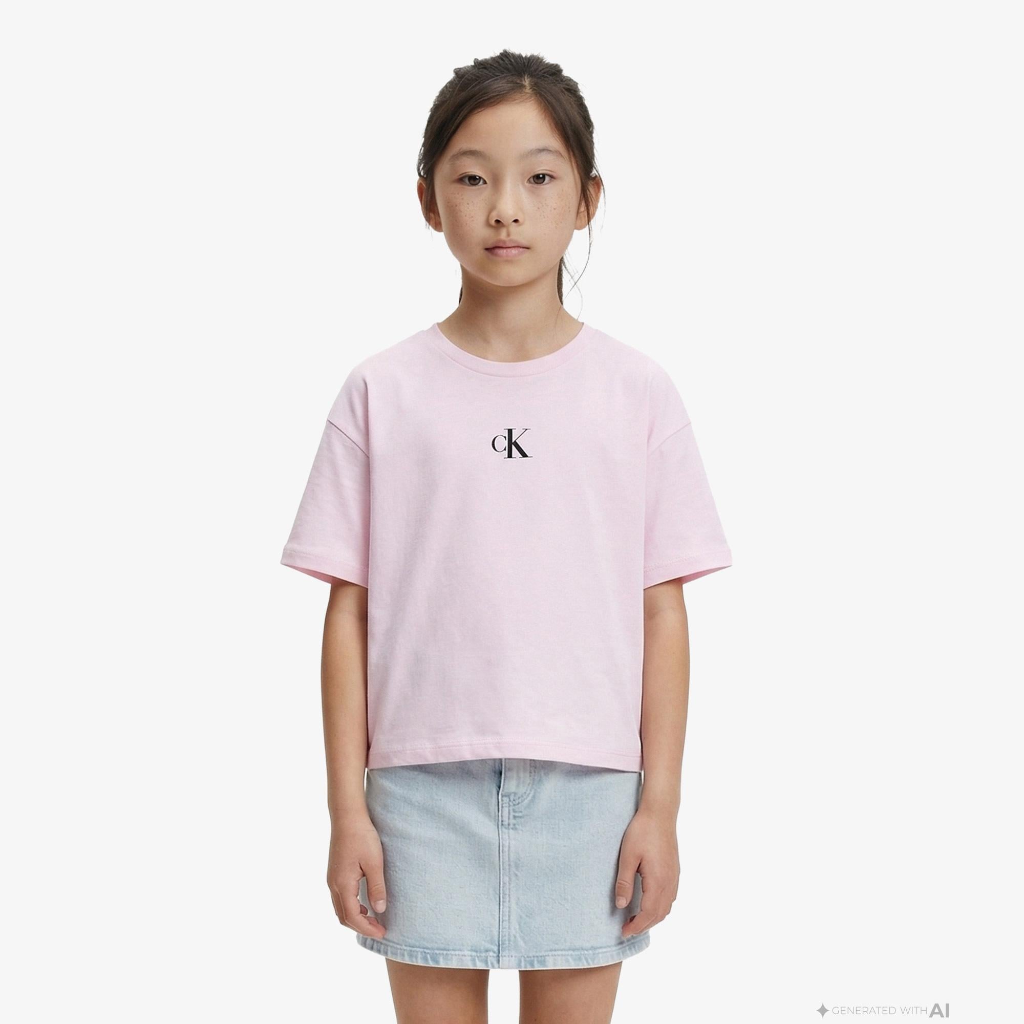 Calvin Klein Logo Boxy Çocuk Pembe T-Shirt