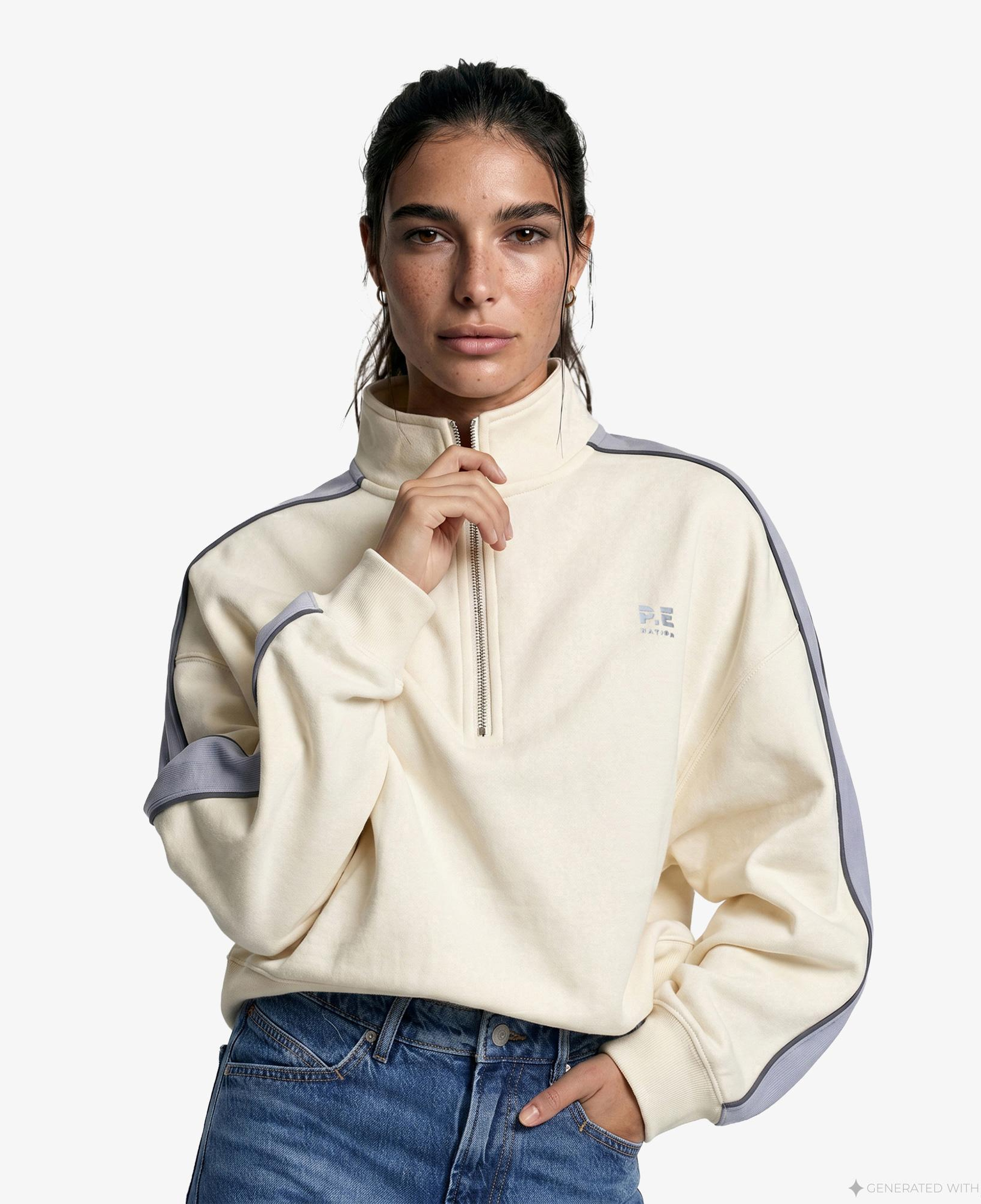 P.E Nation Align Zip Kadın Krem Rengi Sweatshirt