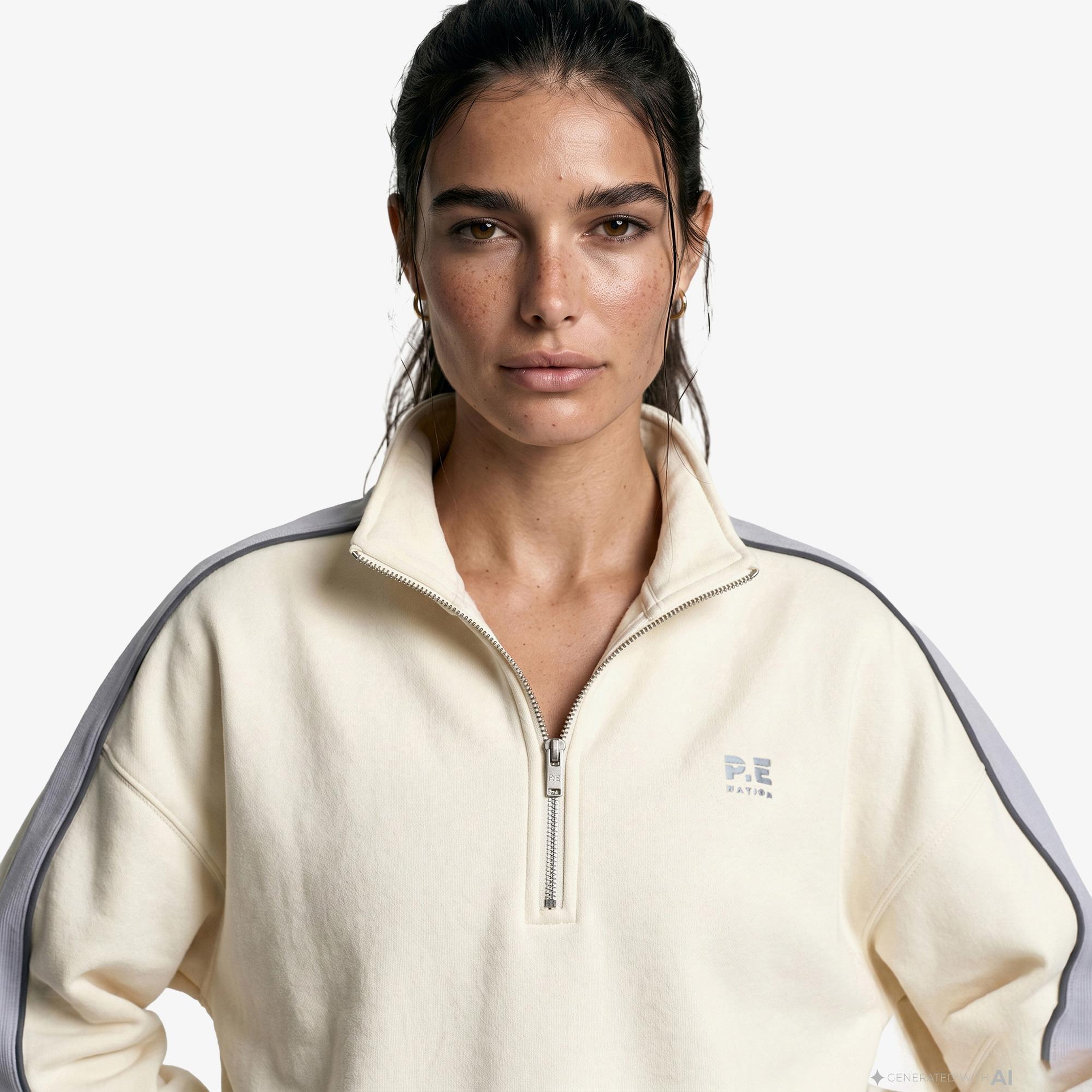 P.E Nation Align Zip Kadın Krem Rengi Sweatshirt