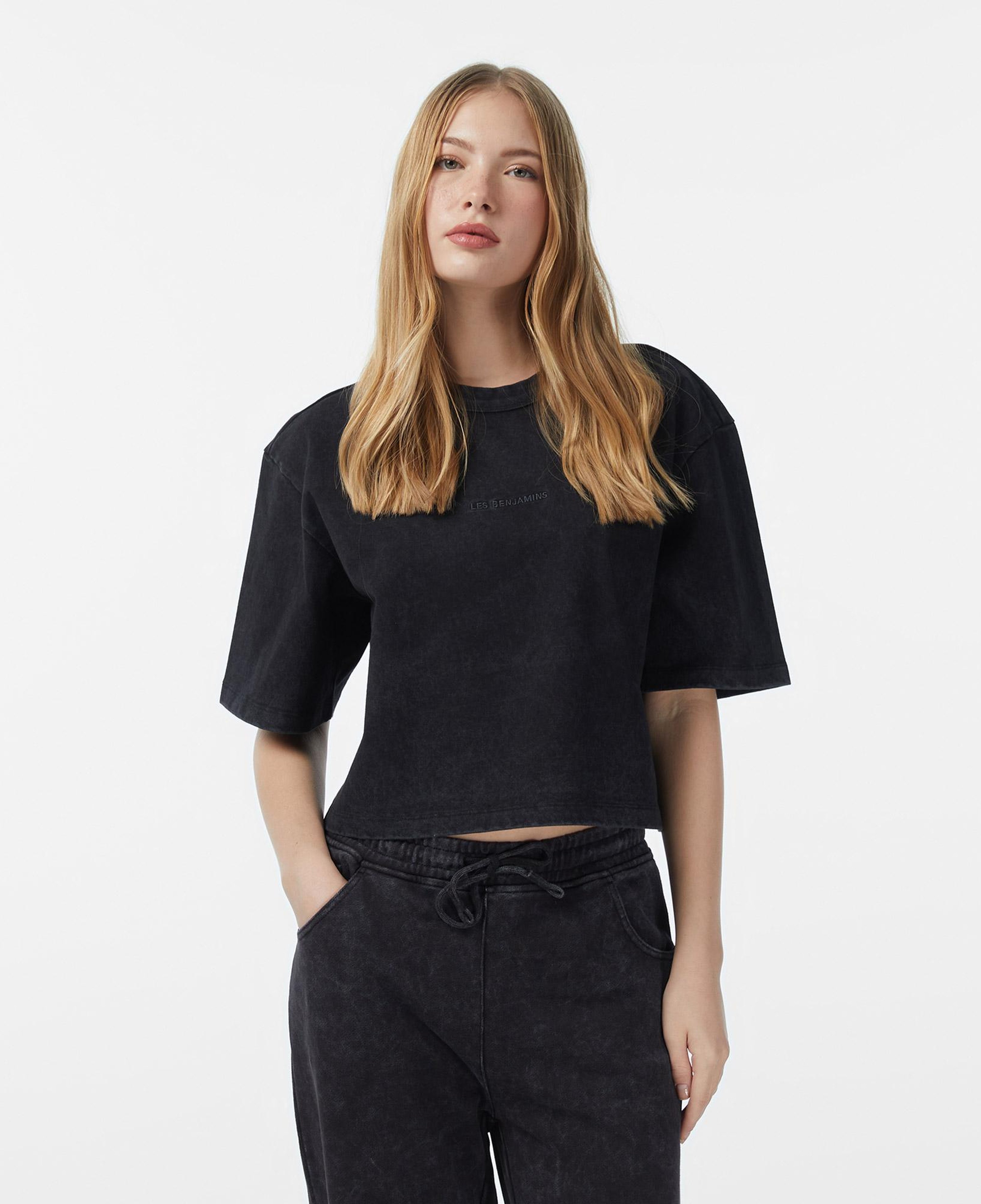 Les Benjamins Crop Oversize Fit Kadın Siyah T-Shirt