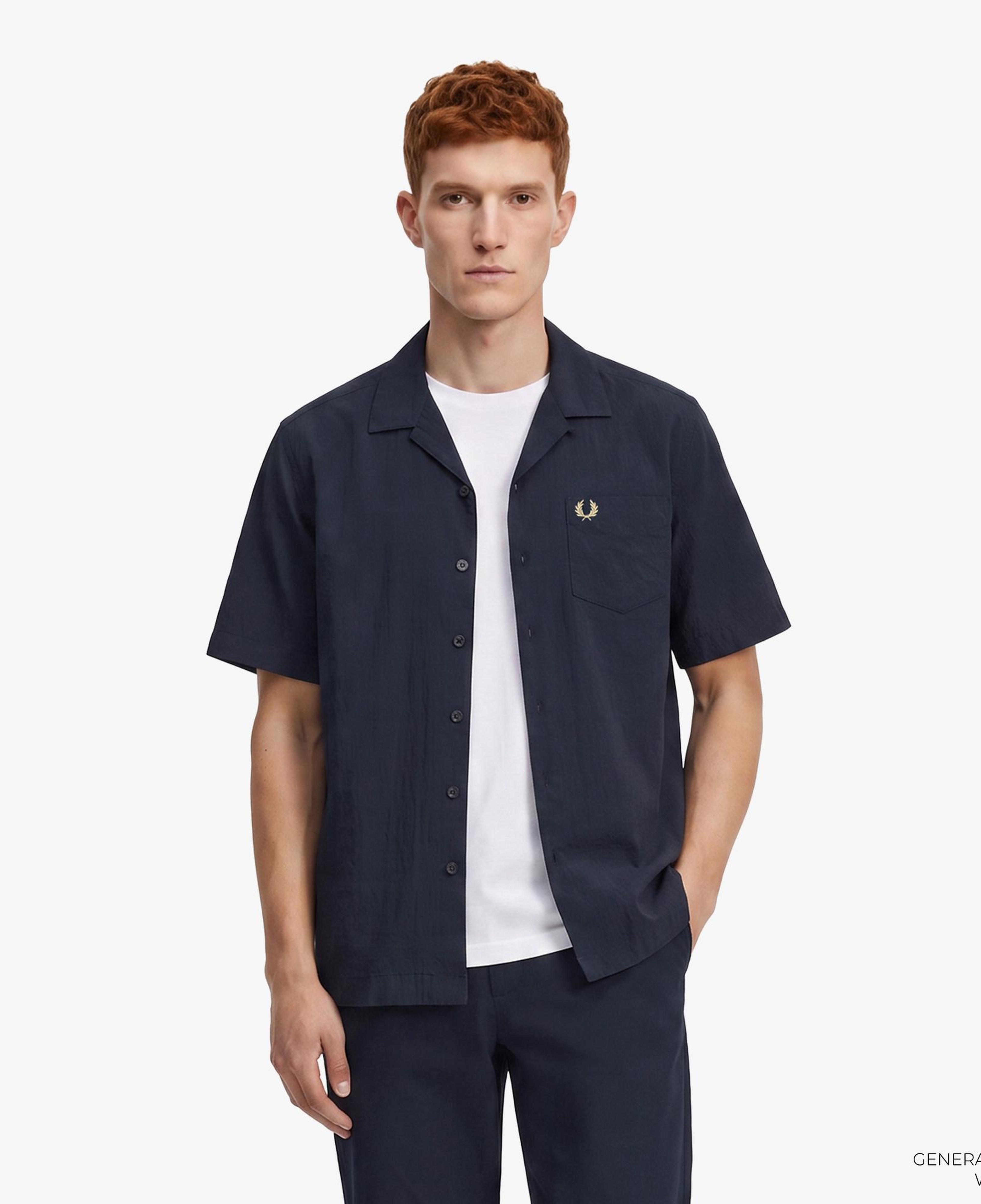 Fred Perry Seersucker Revere Collar Erkek Lacivert Gömlek