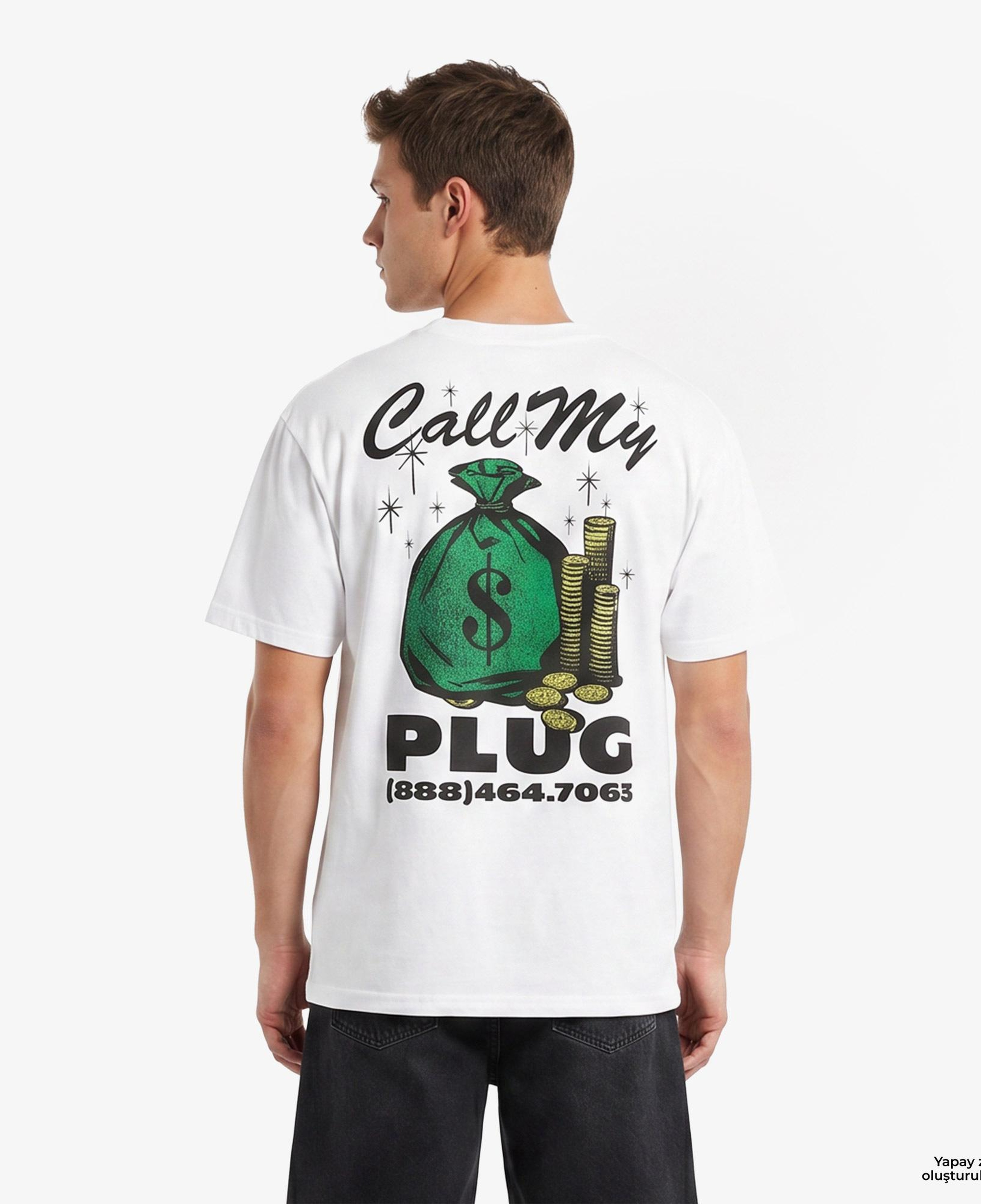 Market Call My Plug Erkek Beyaz T-Shirt