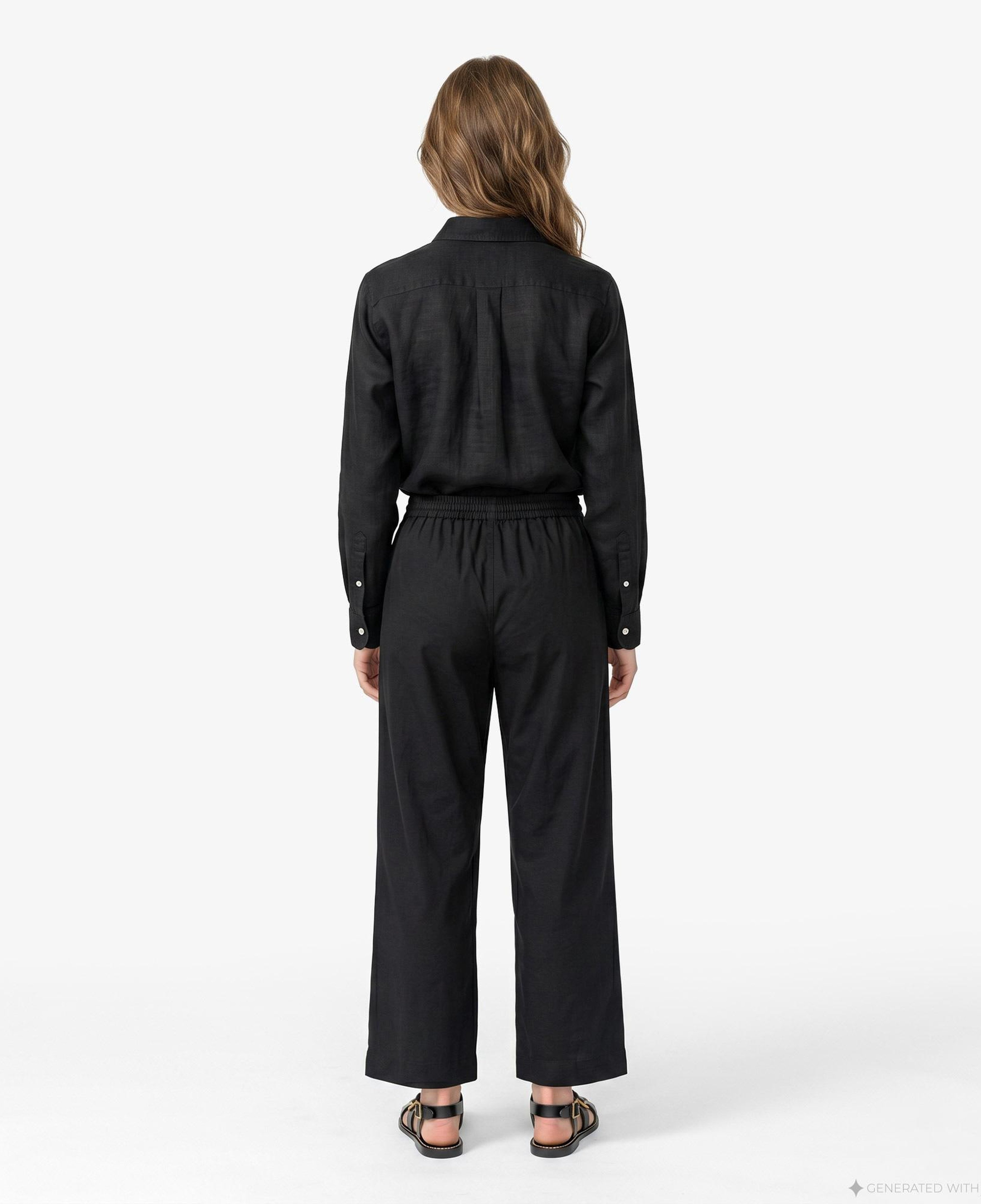 Polo Ralph Lauren Smocked Pull On Kadın Siyah Keten Pantolon