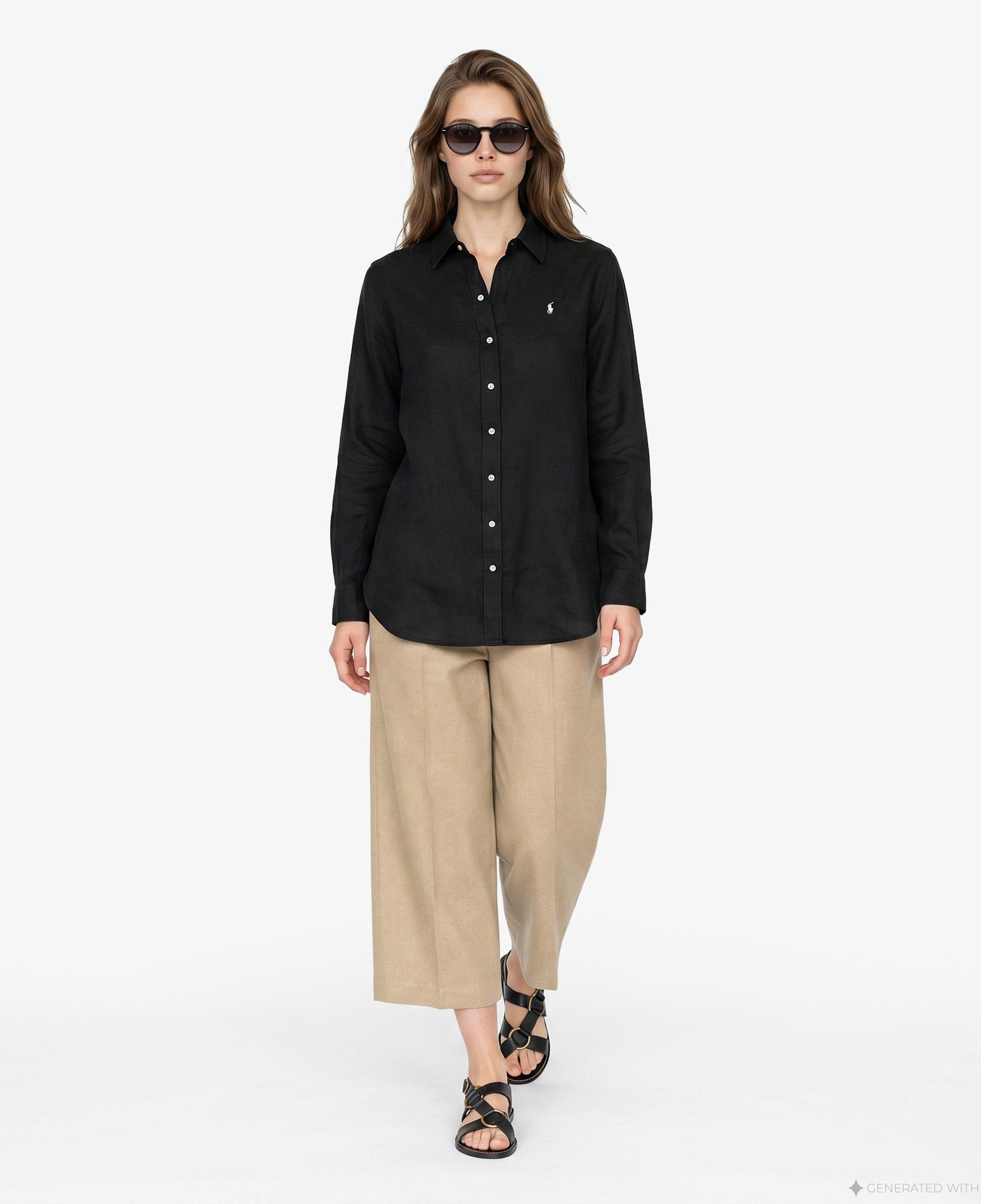 Polo Ralph Lauren Boyfriend Kadın Siyah Keten Gömlek