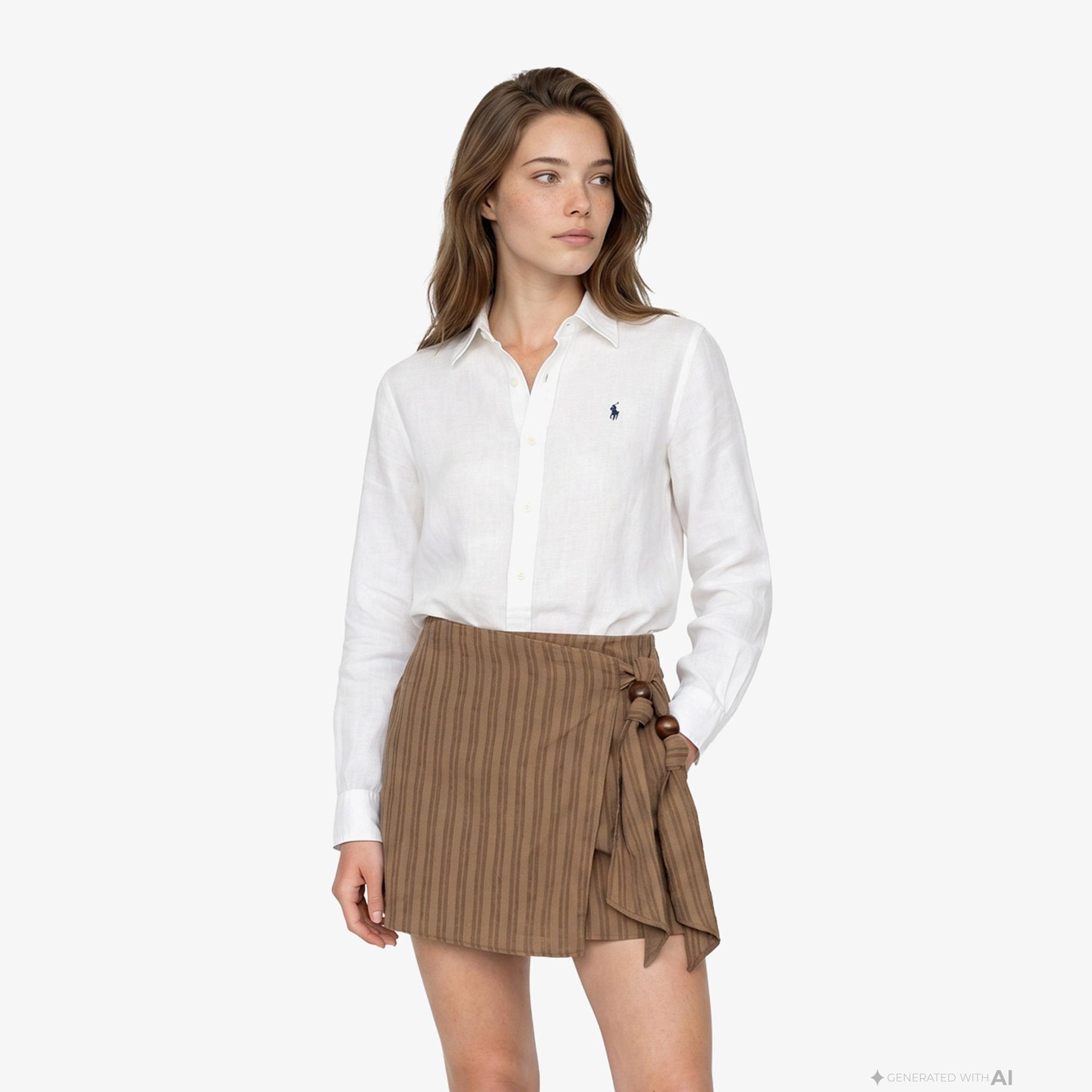 Polo Ralph Lauren Boyfriend Kadın Beyaz Keten Gömlek