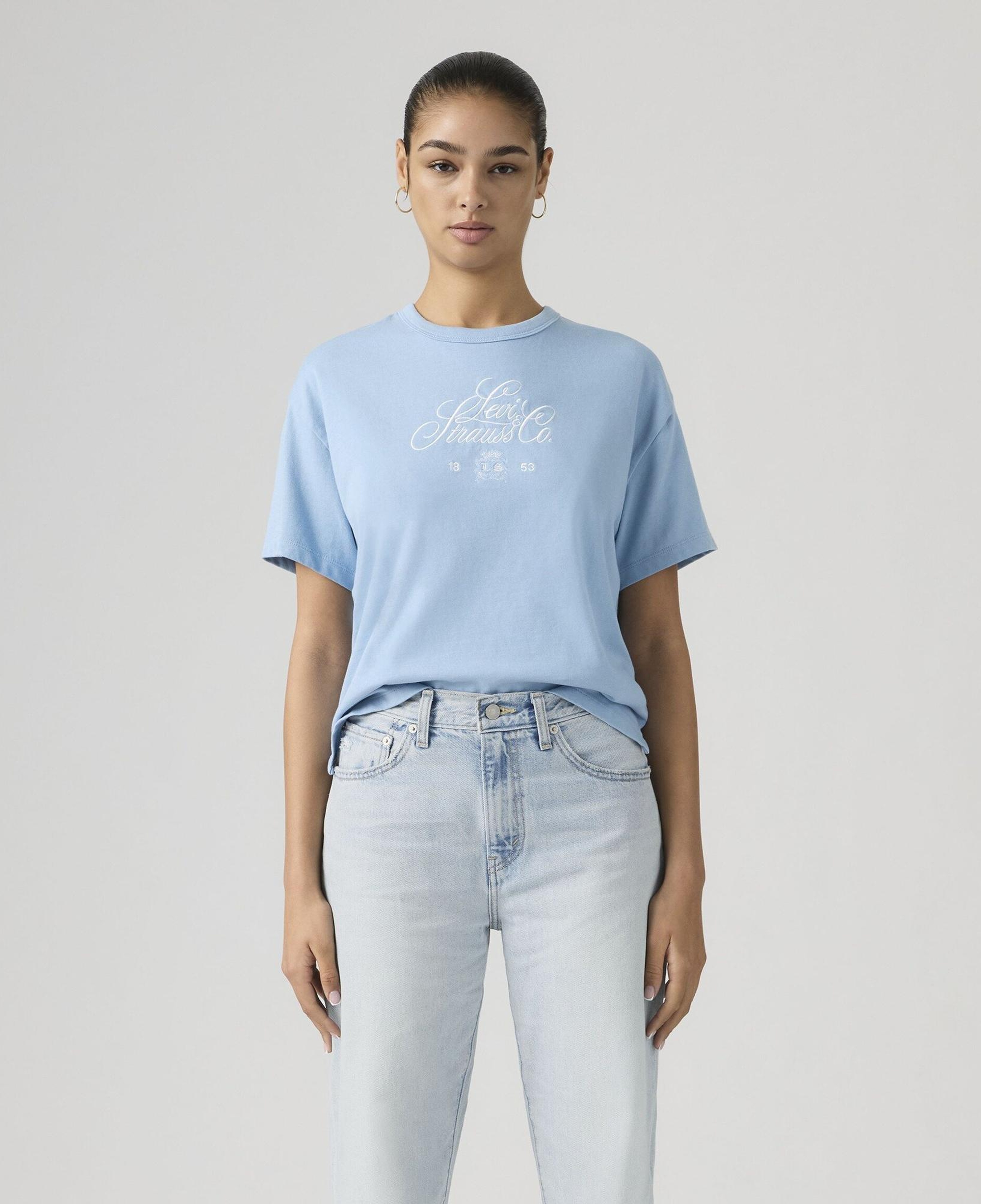 Vintage Baskılı Oversize Mavi Tişört