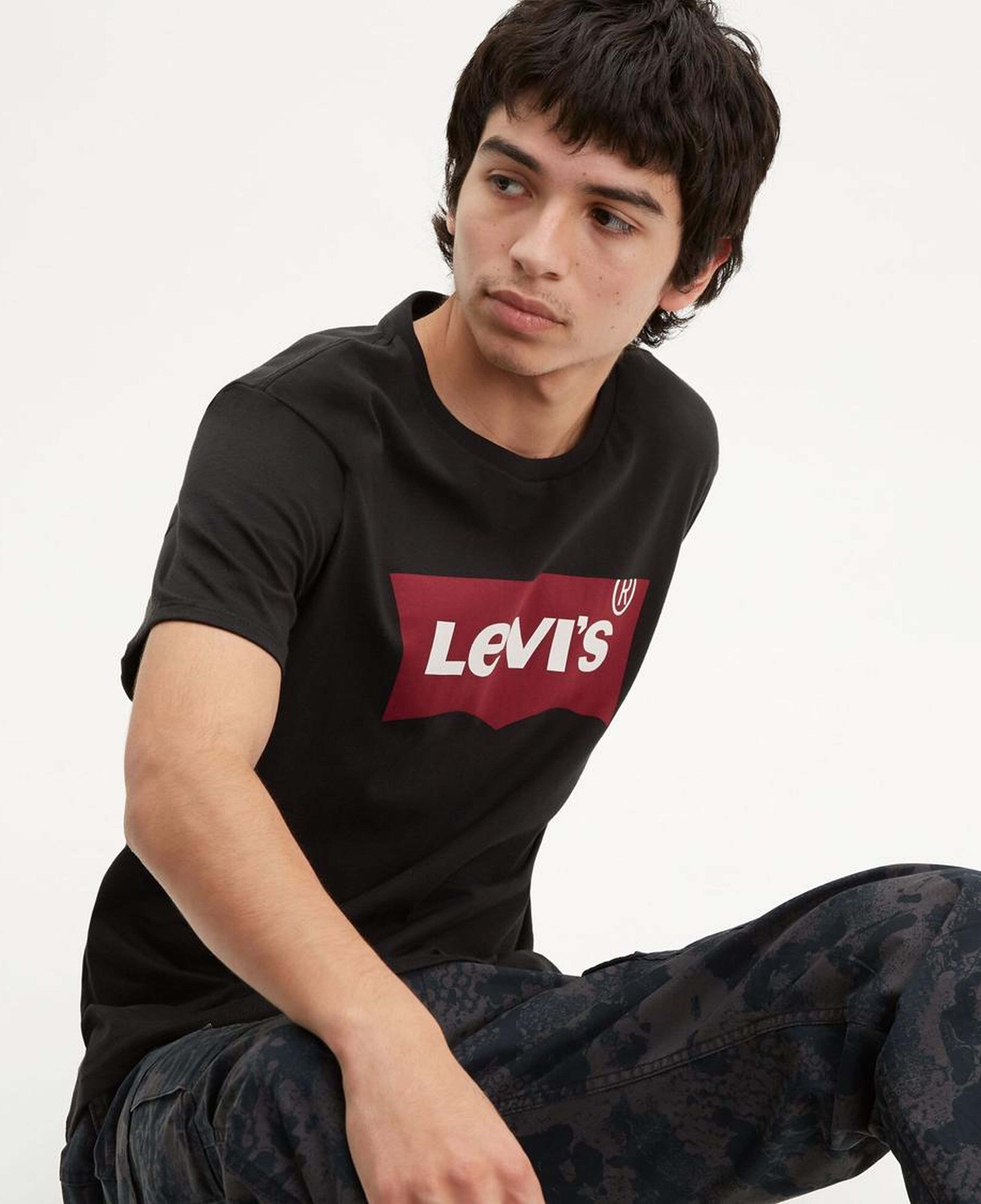 Baskılı Set-In Neck Siyah Tişört