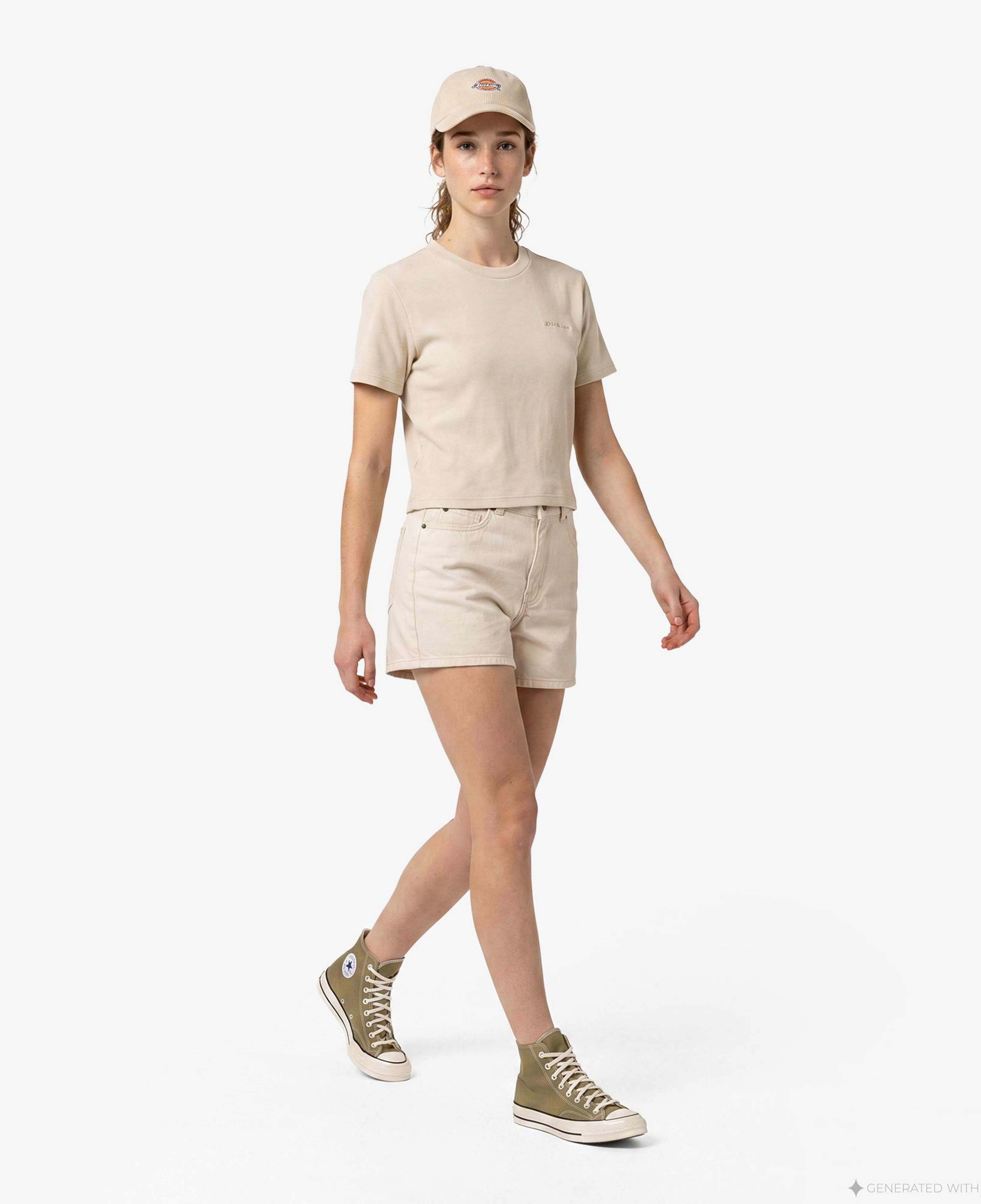 Dickies 984 5 Inch High Waist Jean Kadın Krem Şort