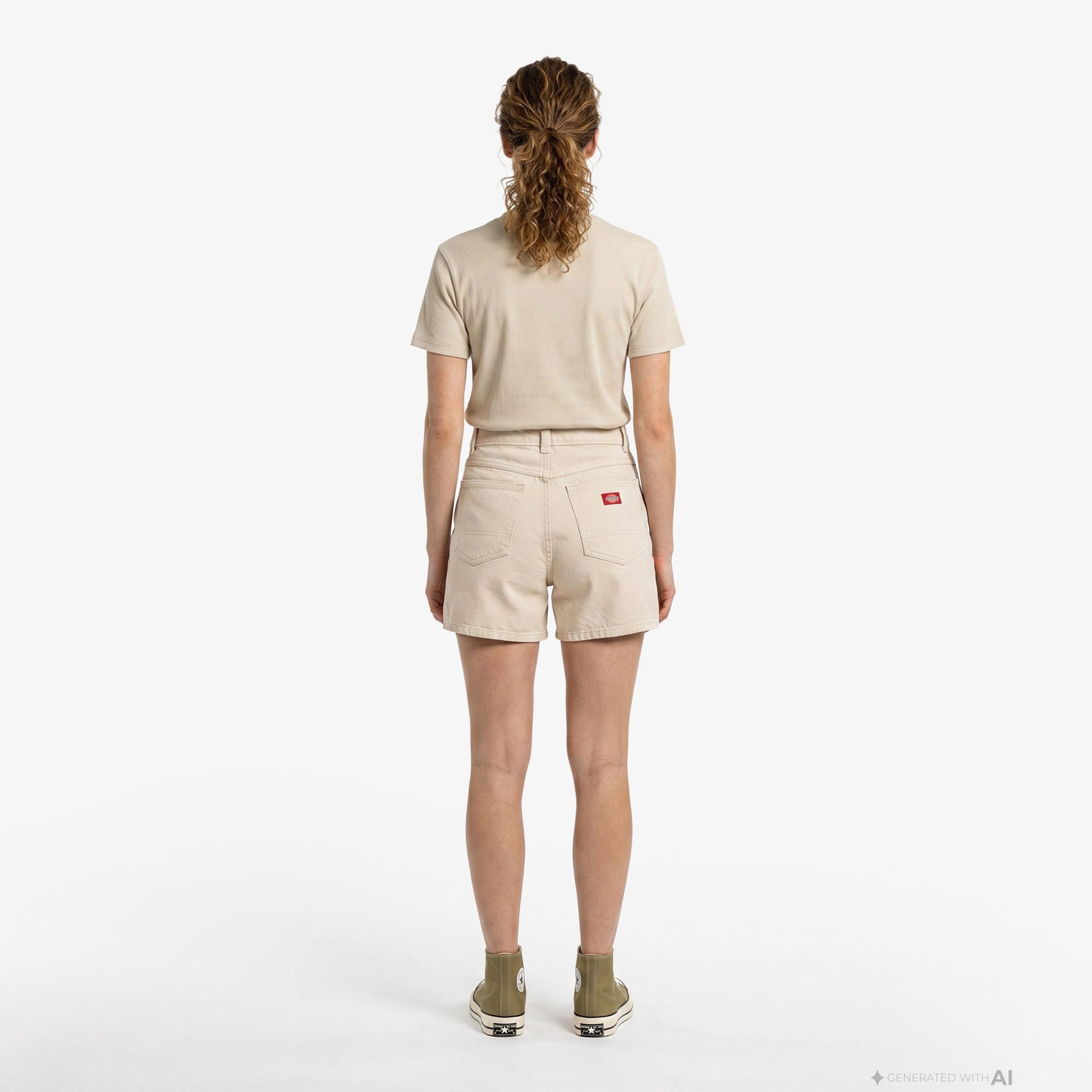 Dickies 984 5 Inch High Waist Jean Kadın Krem Şort