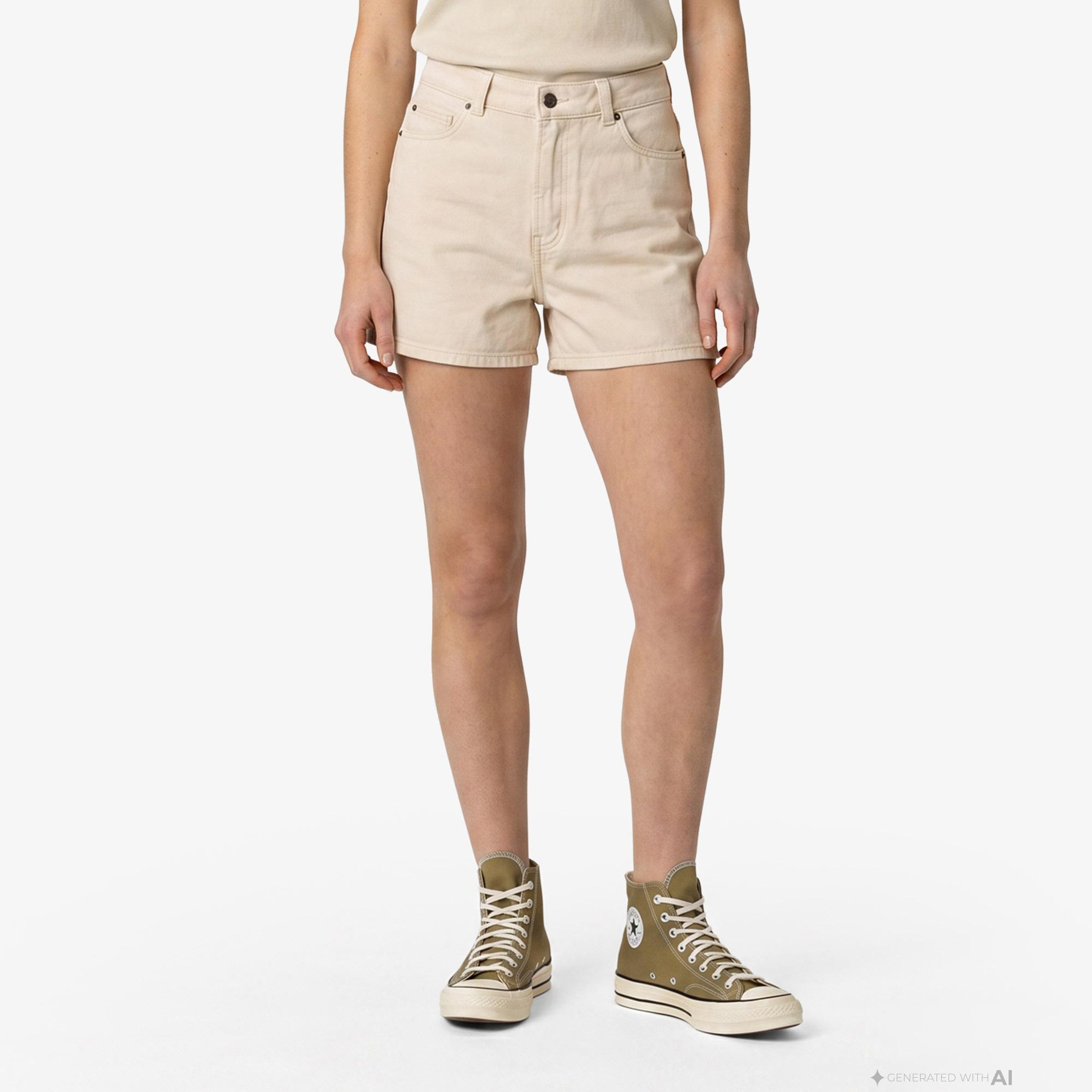 Dickies 984 5 Inch High Waist Jean Kadın Krem Şort