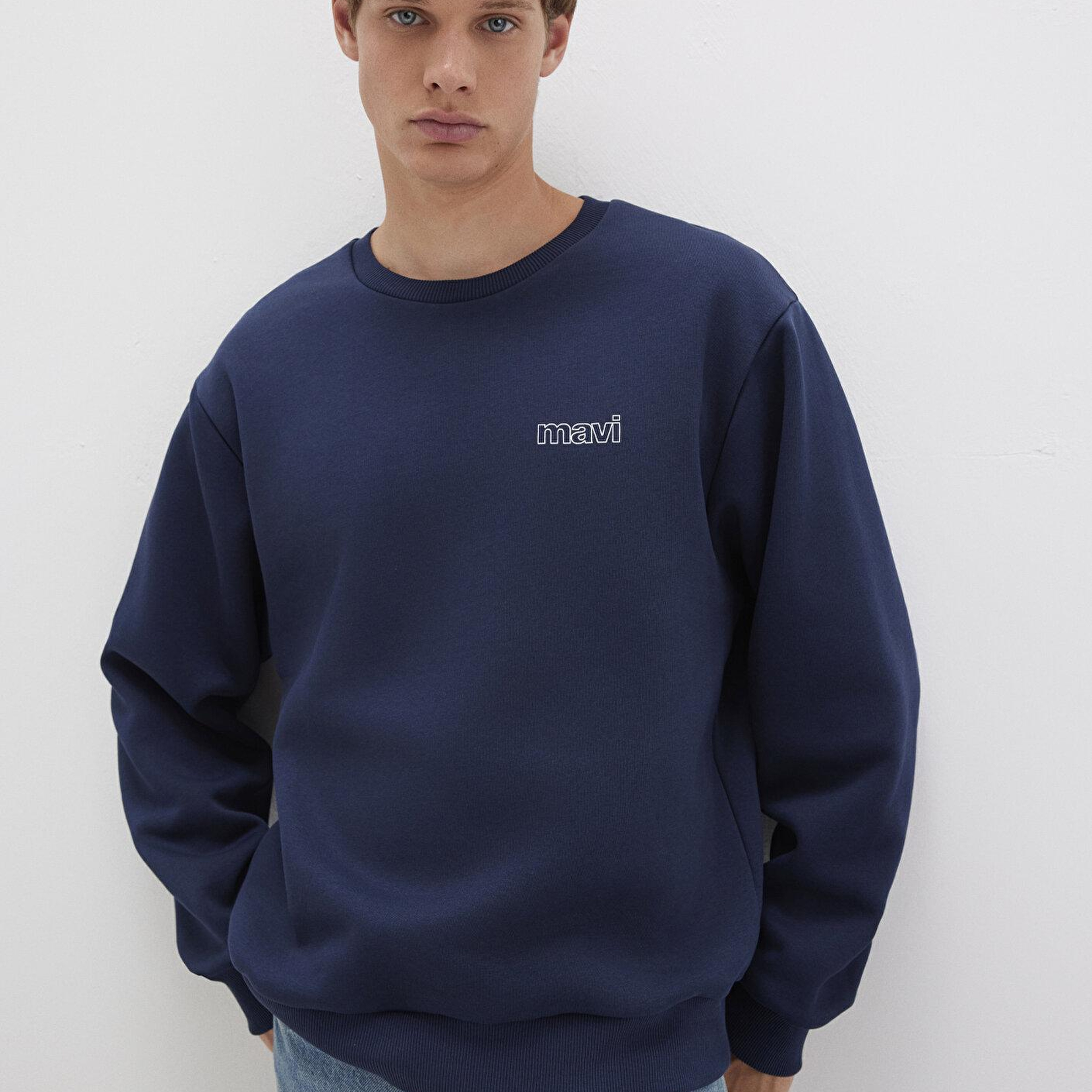 Mavi Mavi Logo Baskılı Lacivert Sweatshirt 0S10379-70488