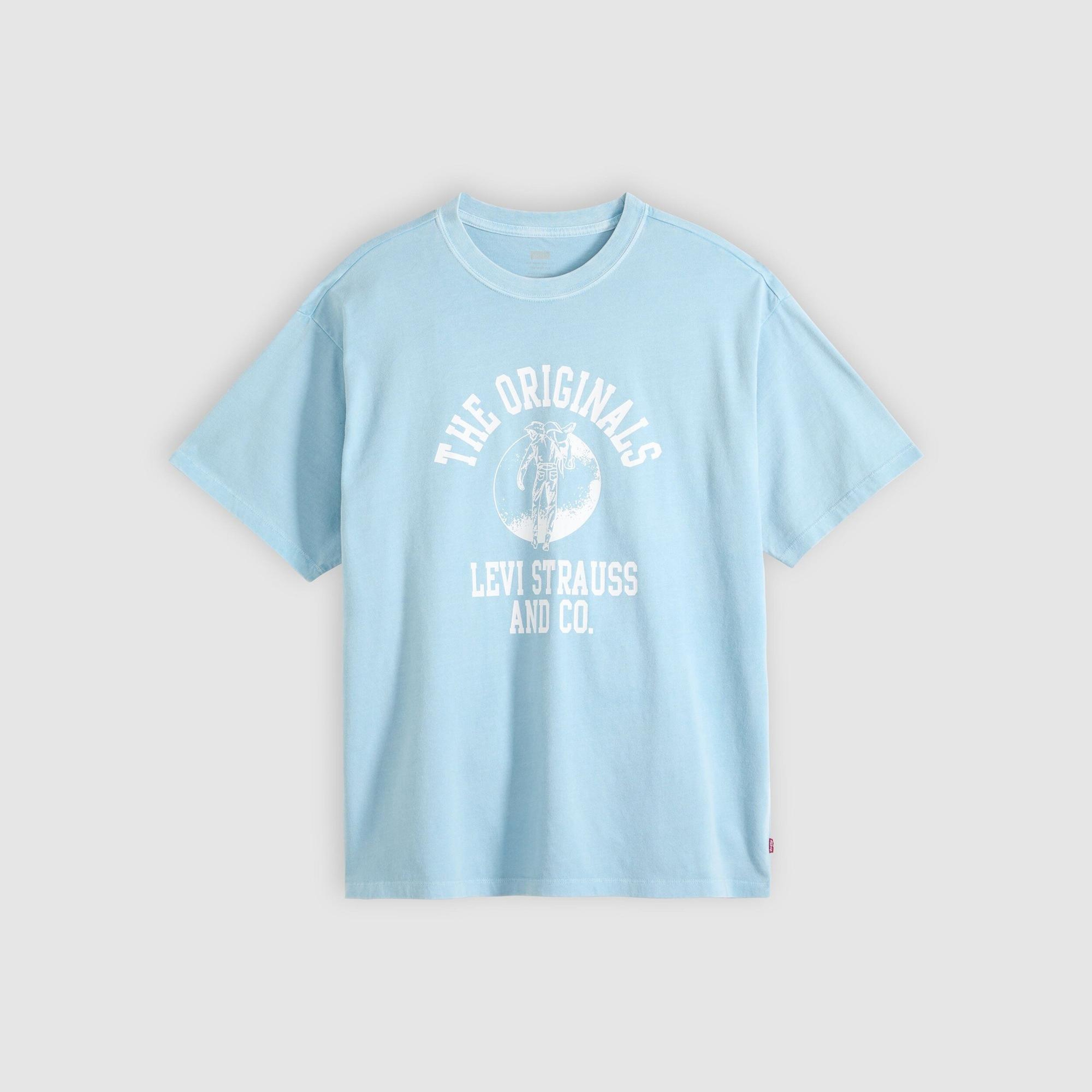 Baskılı Vintage Fit Mavi Tişört