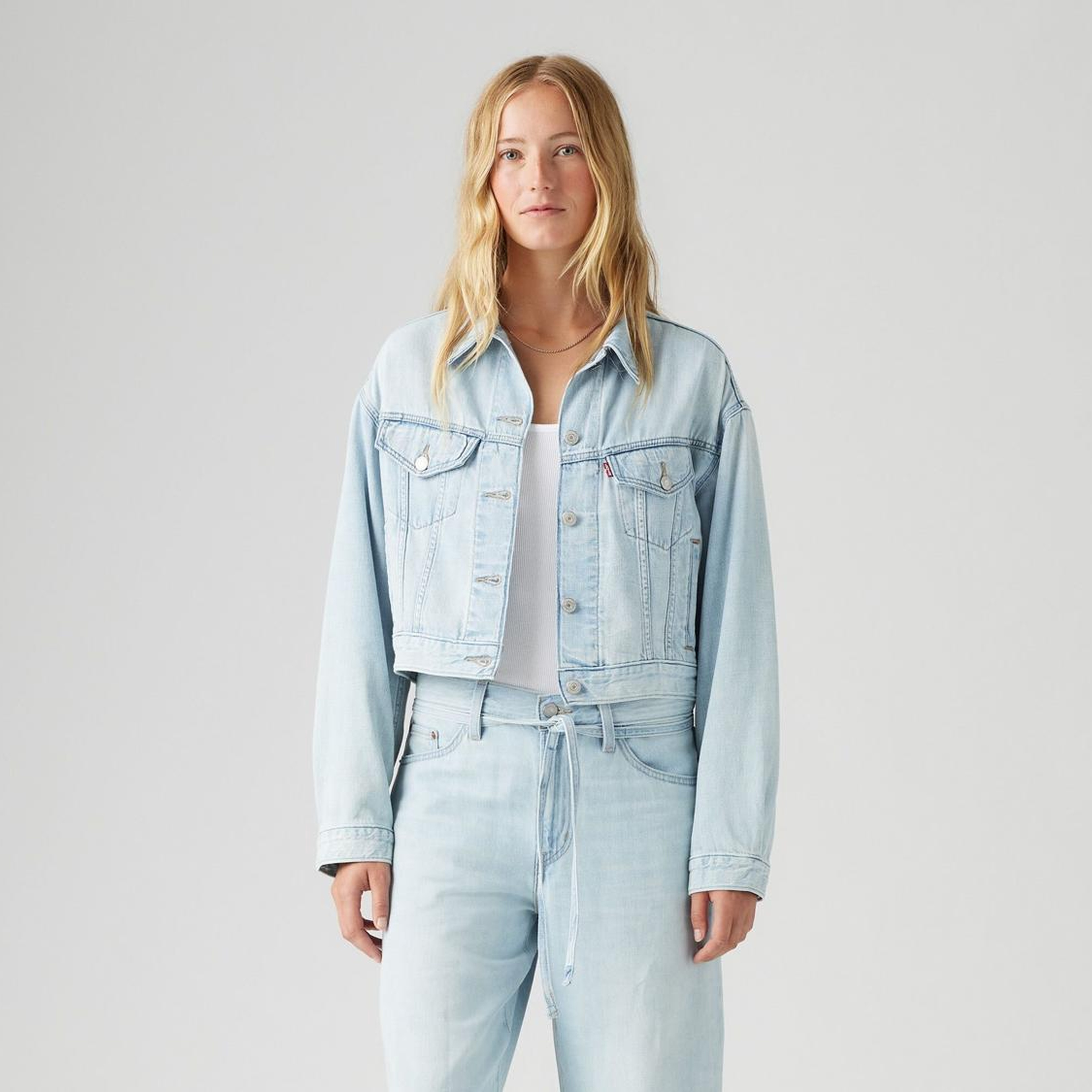 Shrunken '90s Linen+ Denim Trucker Ceket