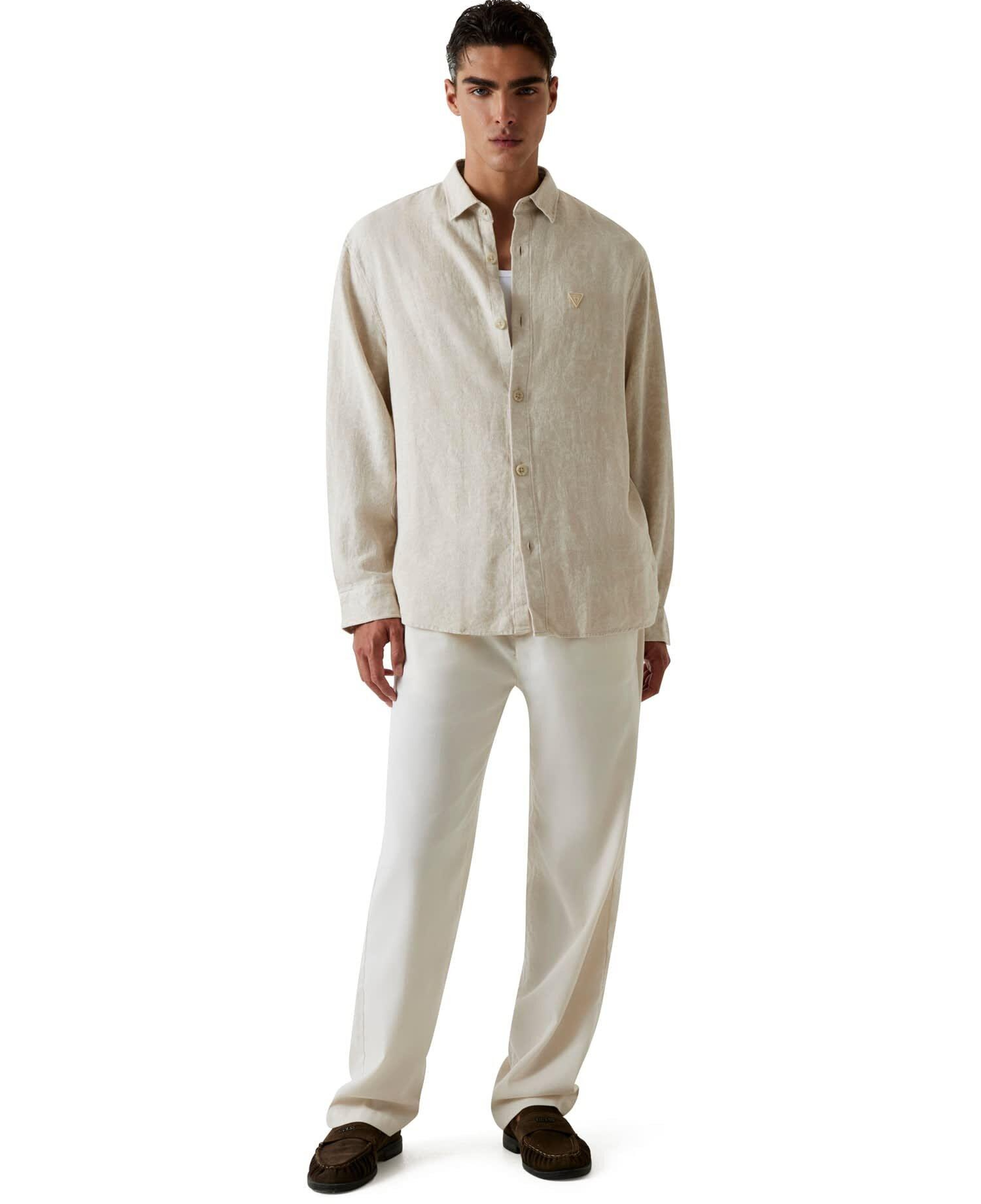 Jacquard Erkek Keten Karışımlı Comfort Fit Gömlek