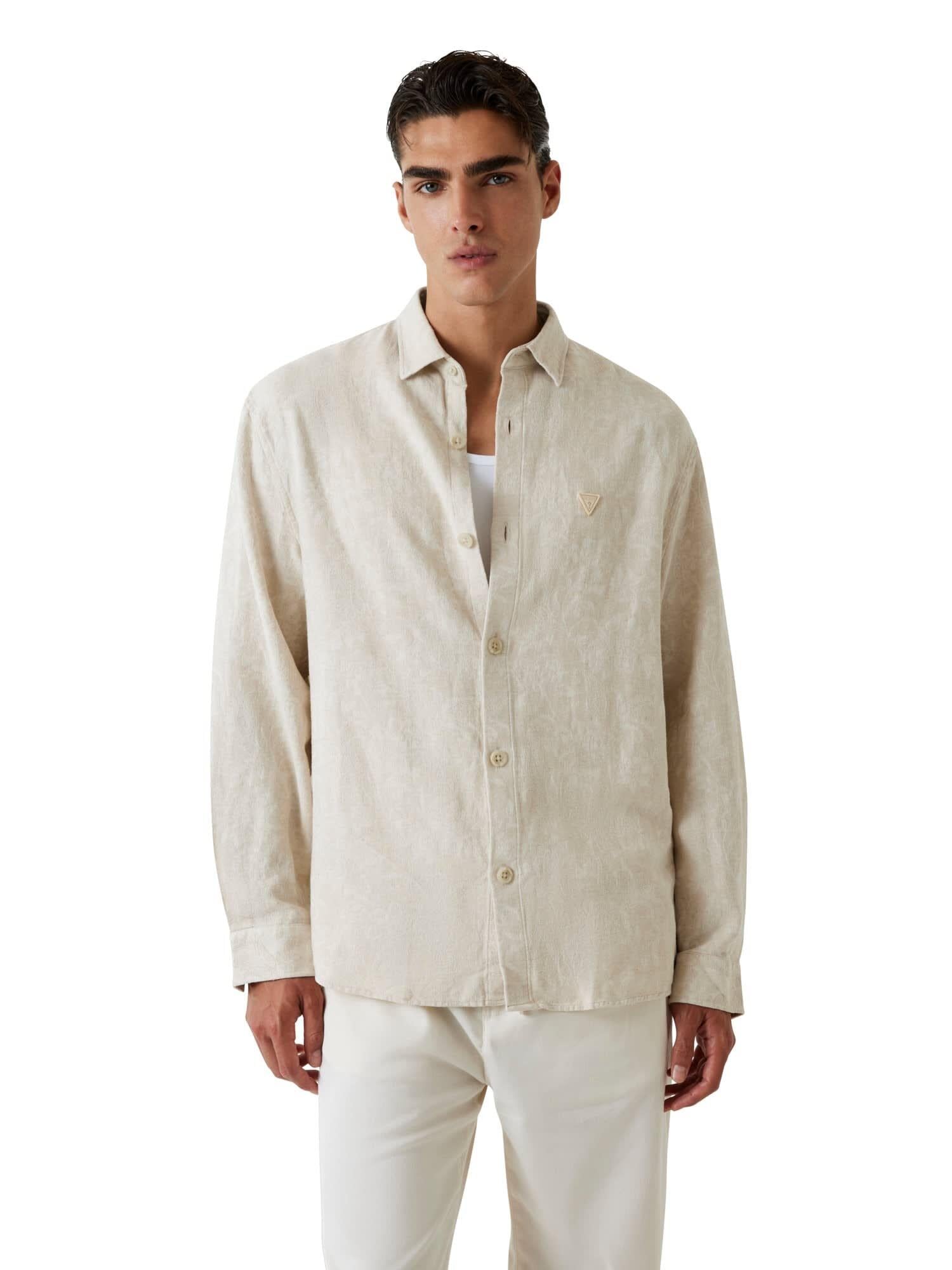 Jacquard Erkek Keten Karışımlı Comfort Fit Gömlek