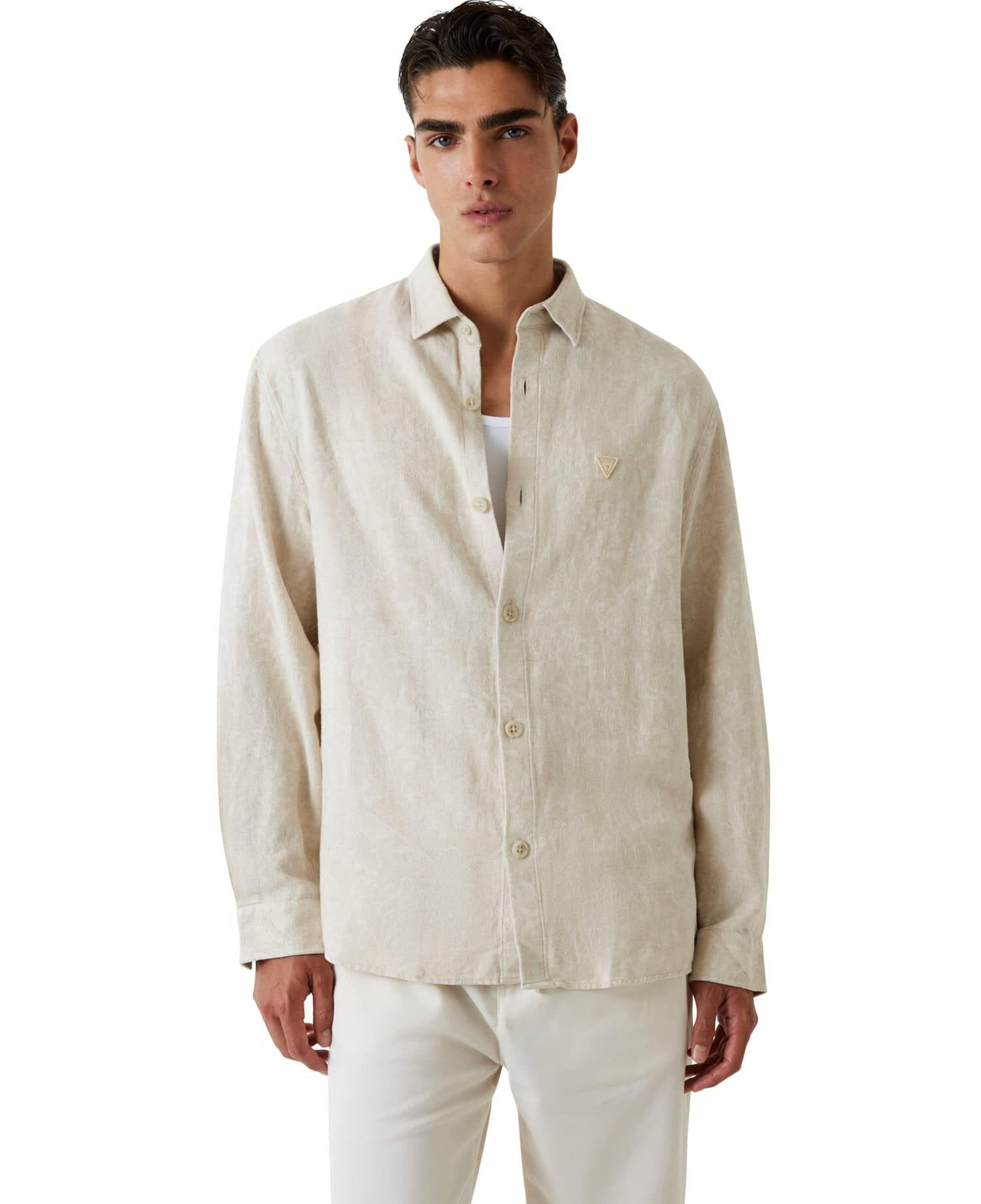 Jacquard Erkek Keten Karışımlı Comfort Fit Gömlek