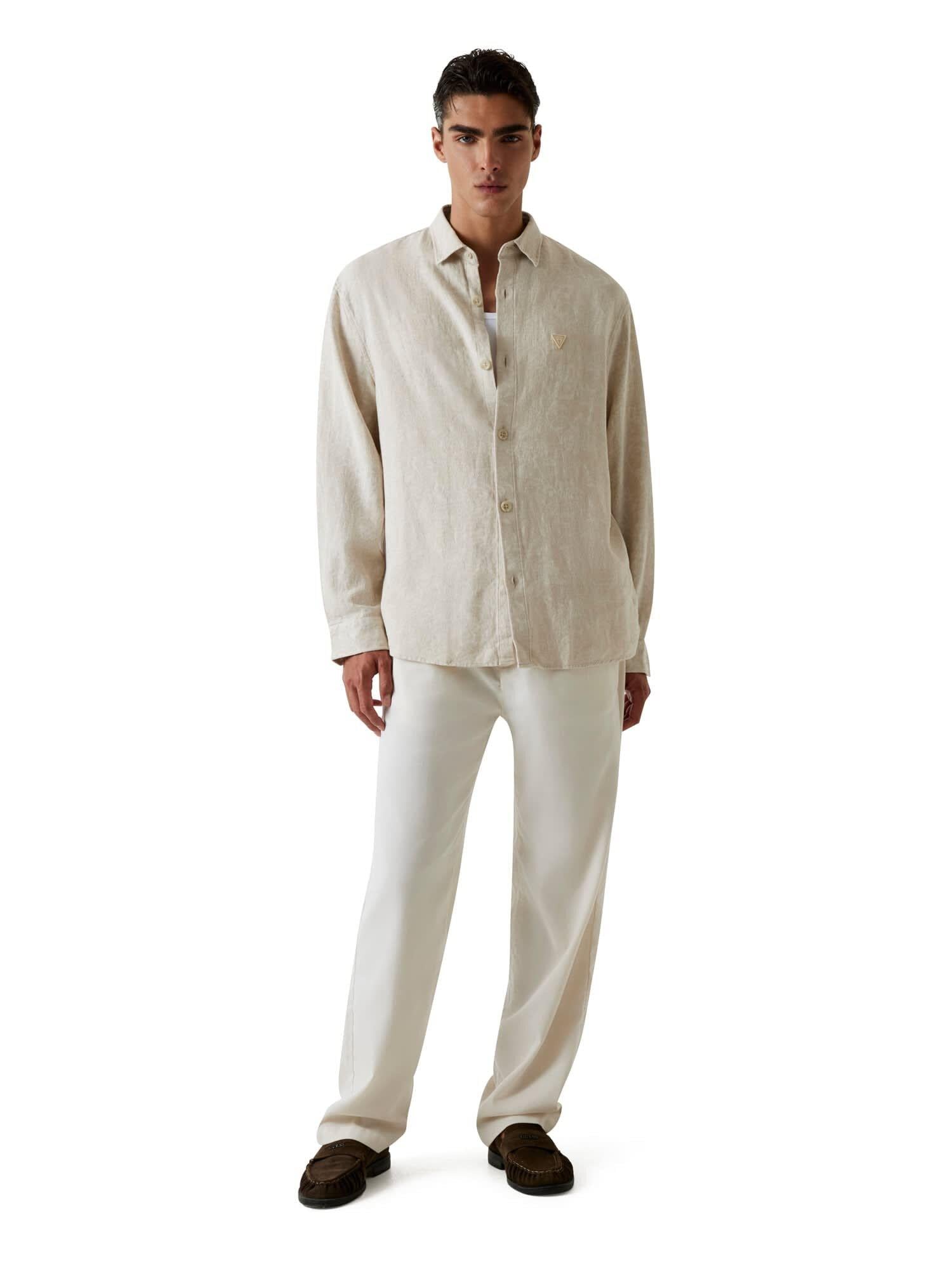 Jacquard Erkek Keten Karışımlı Comfort Fit Gömlek