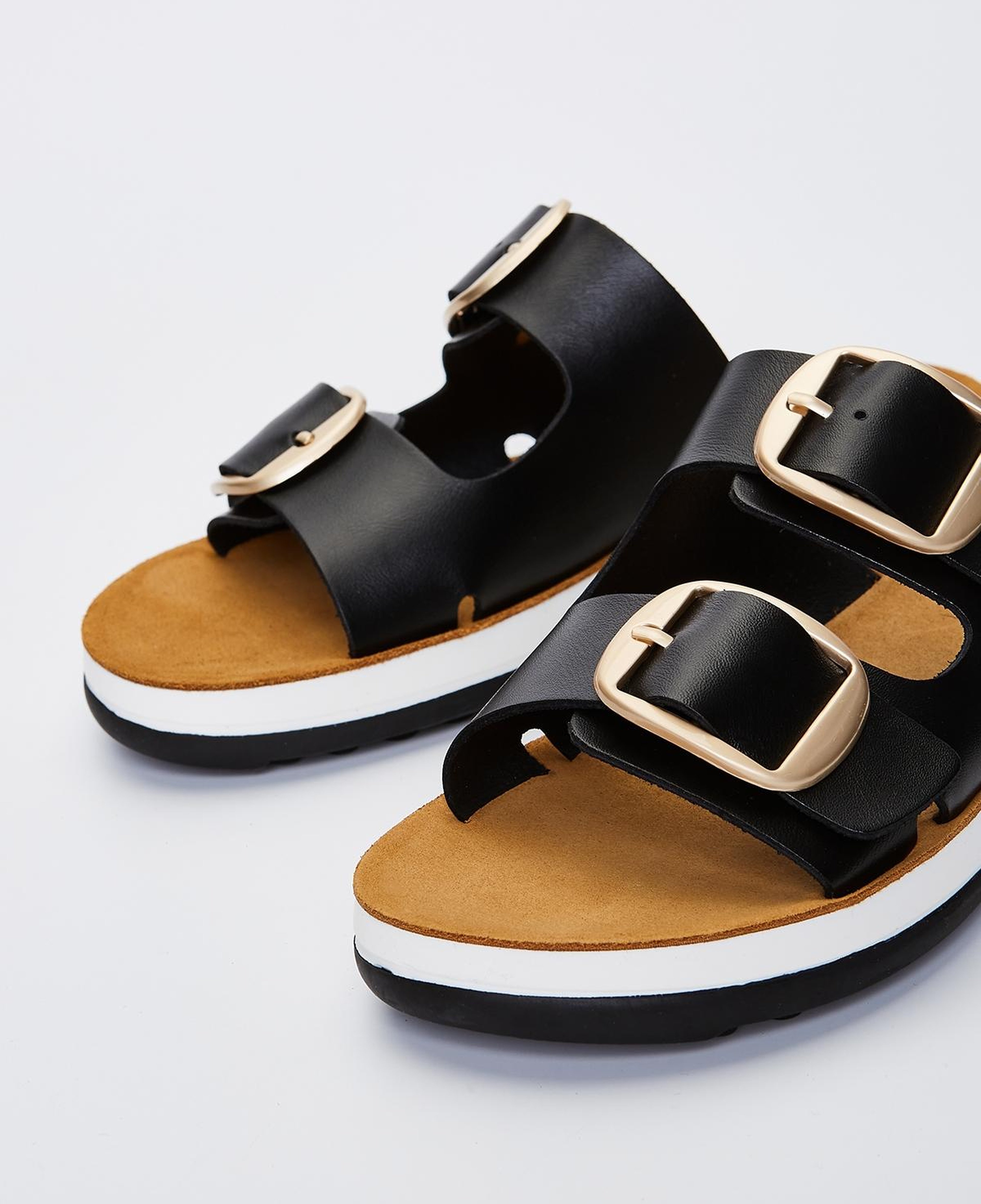 Valmenti Kadın Hakiki Deri Black/Gold Düz Terlik