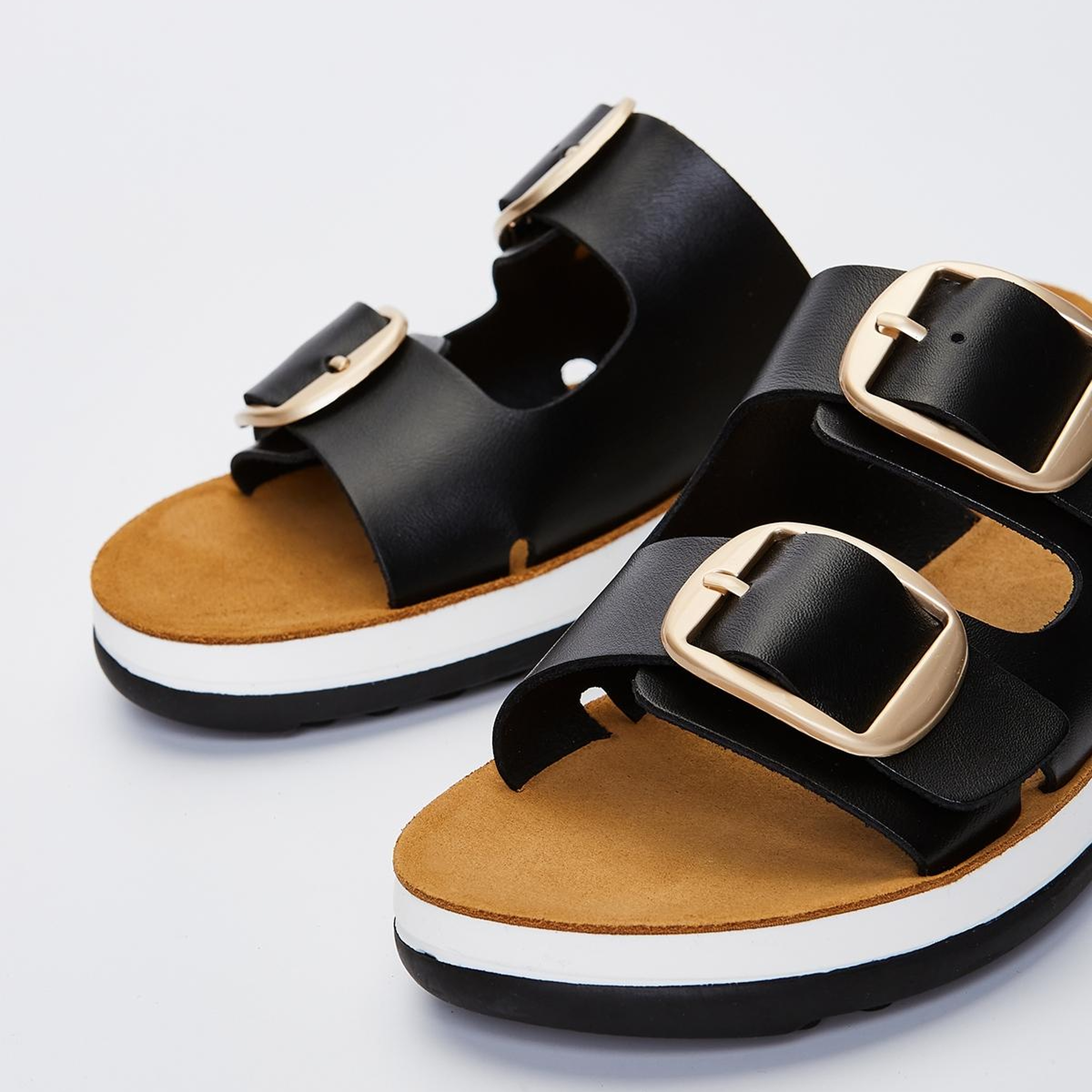 Valmenti Kadın Hakiki Deri Black/Gold Düz Terlik